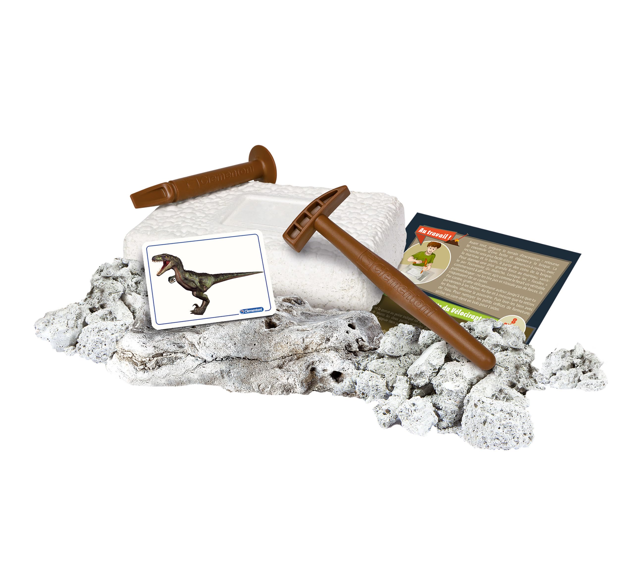 Clementoni Arqueojugando Velociraptor Fosforescente – Excava, Monta Y Descubre El Esqueleto Brillante, Juego De Arqueología Para Niños +7 Años