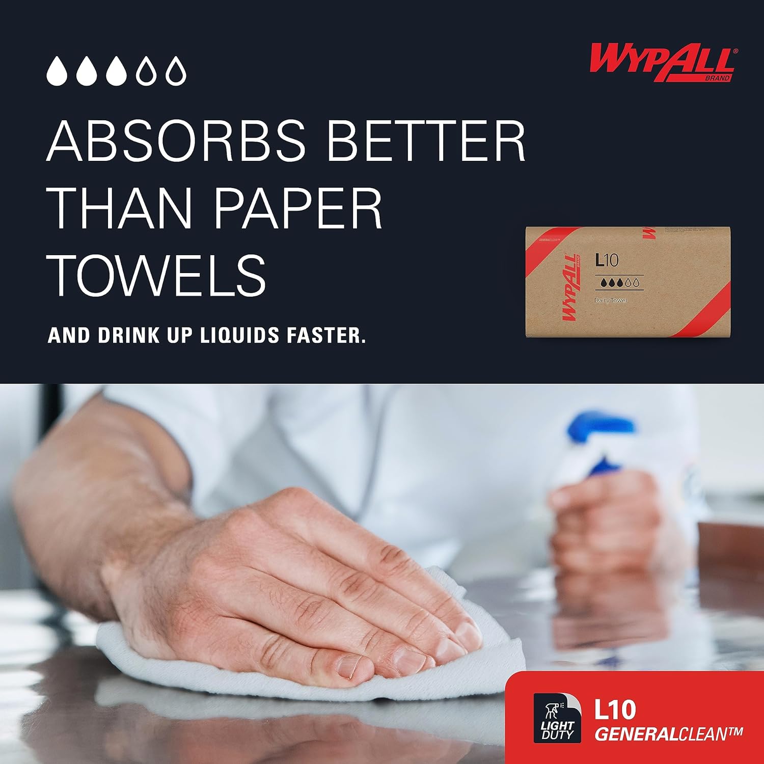 WypAll GeneralClean L10 Cloths Light Cleaning Wipes (01770), Dairy Towels, Bulk Paper Wipers, White (12 Packs of 200 Sheets, 2,400 Sheet Total)