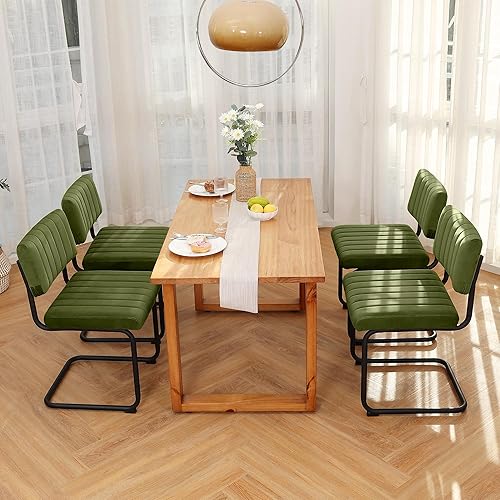 Miniatura 8 de ONEVOG Juego de 2 sillas de comedor modernas de mediados de siglo, sillas de cocina de terciopelo verde con respaldo copetudo, asiento ancho
