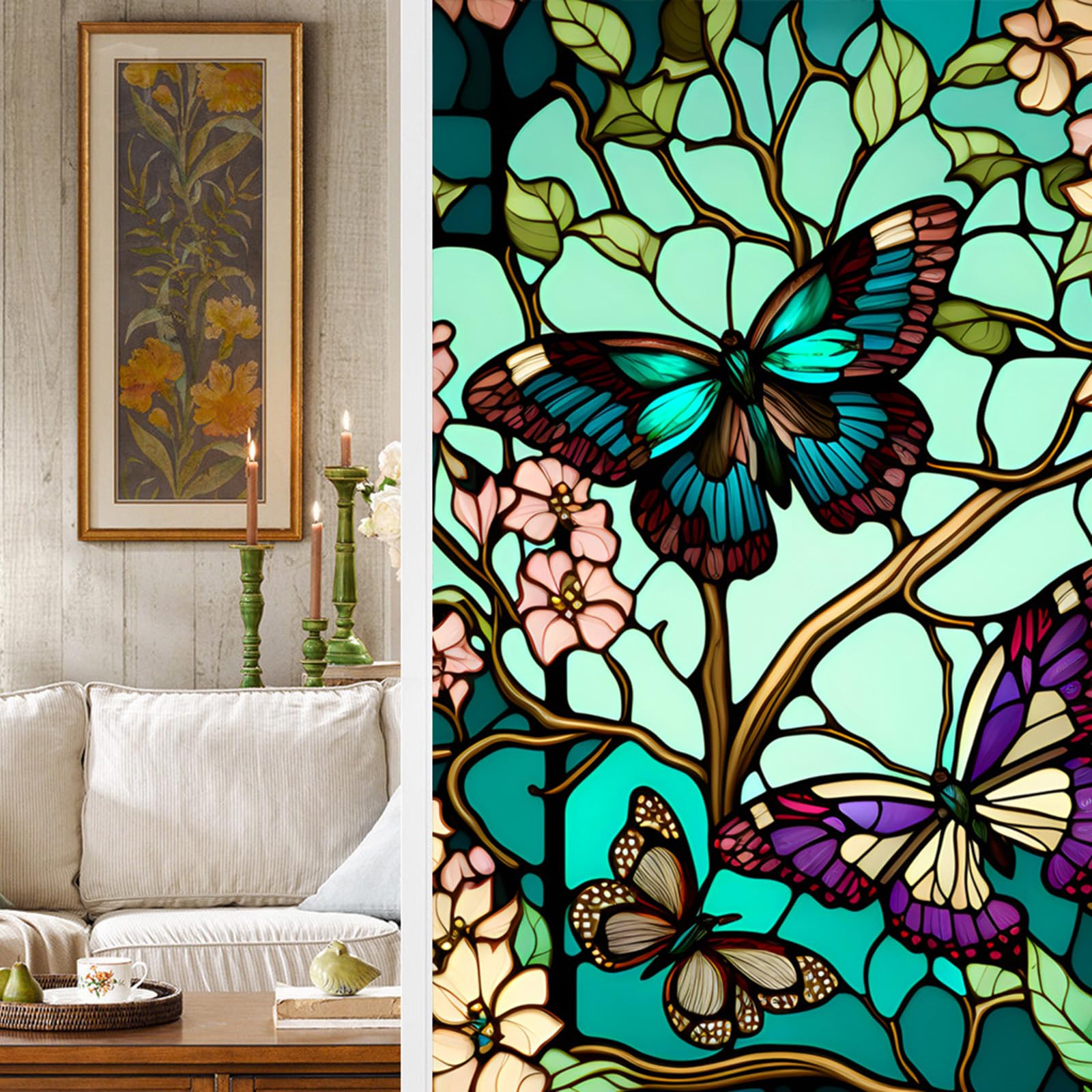 BBTISG 2 Pcs Privacy Window Film, 45 * 100cm Privacy Window Film Bathroom Removable Window Privacy Cling Static Stained Glass Stickers for Home Office Bathroom (Style 29) — image 1