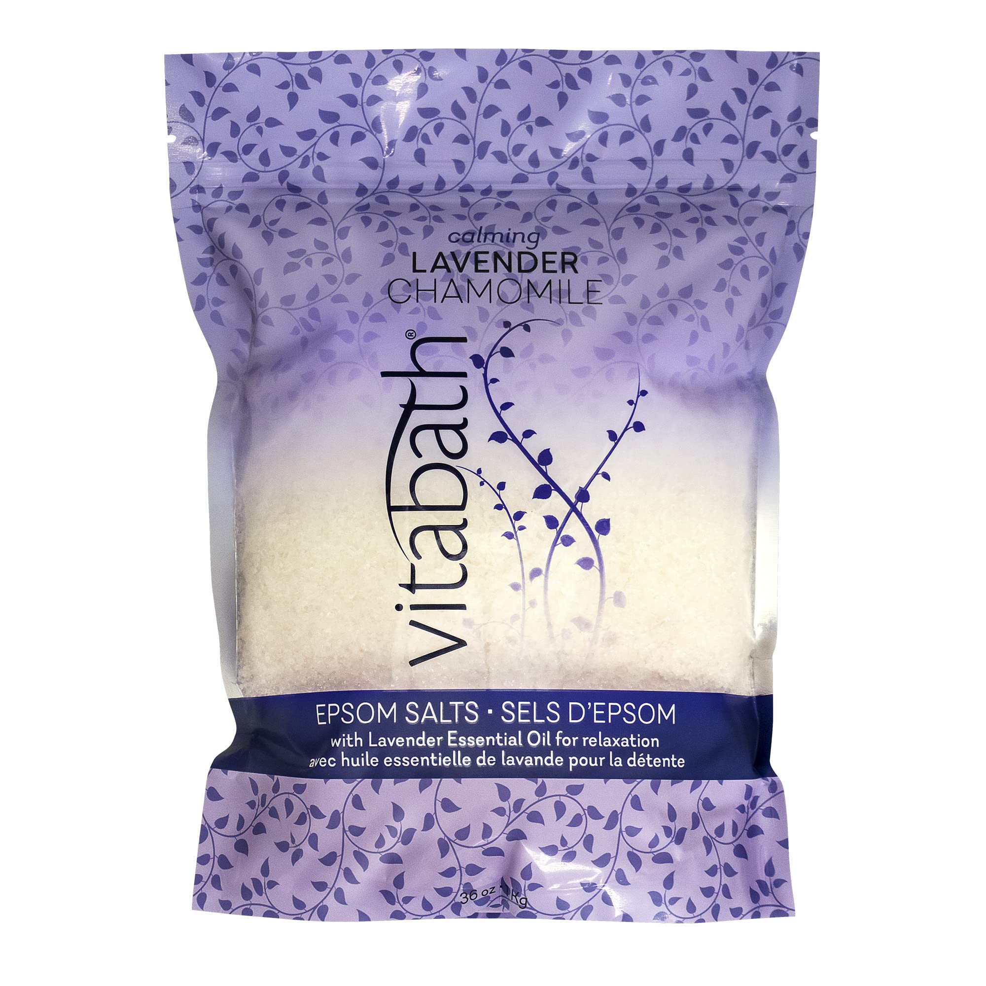 Lavender Chamomile Epsom Salts Relaxing Detox Aromatherapy, Muscle Soreness & Body Ache Relieving Soak & Nourishing Skincare for Women & Men - Cruelty-Free - 36 oz