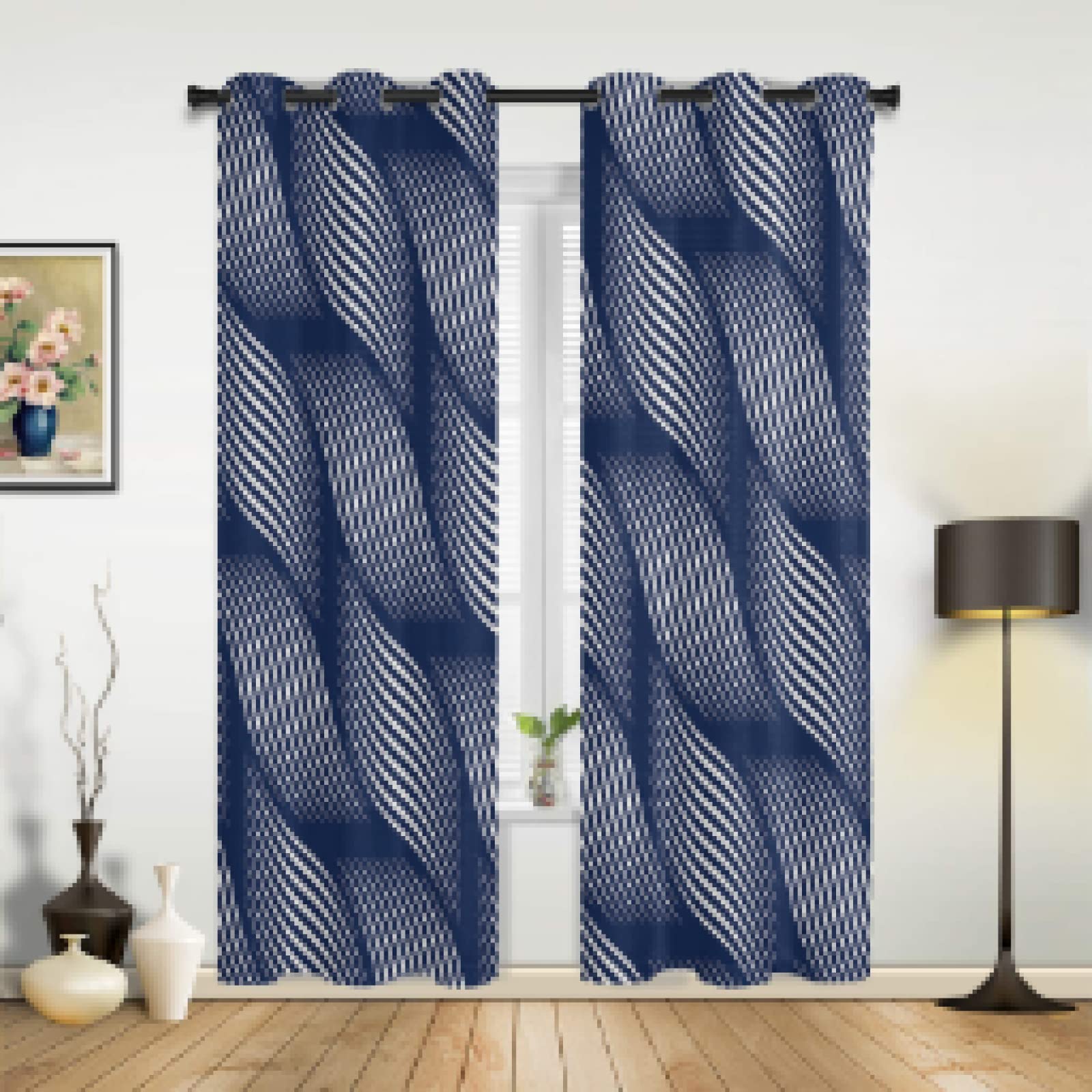 Ombrage fenêtre Rideau Cuisine Rideaux Vague géométrie fenêtre Rideaux pour Salon Chambre Rideaux Enfants Chambre Rideaux 75(W) x(H) 166cmx2pcs