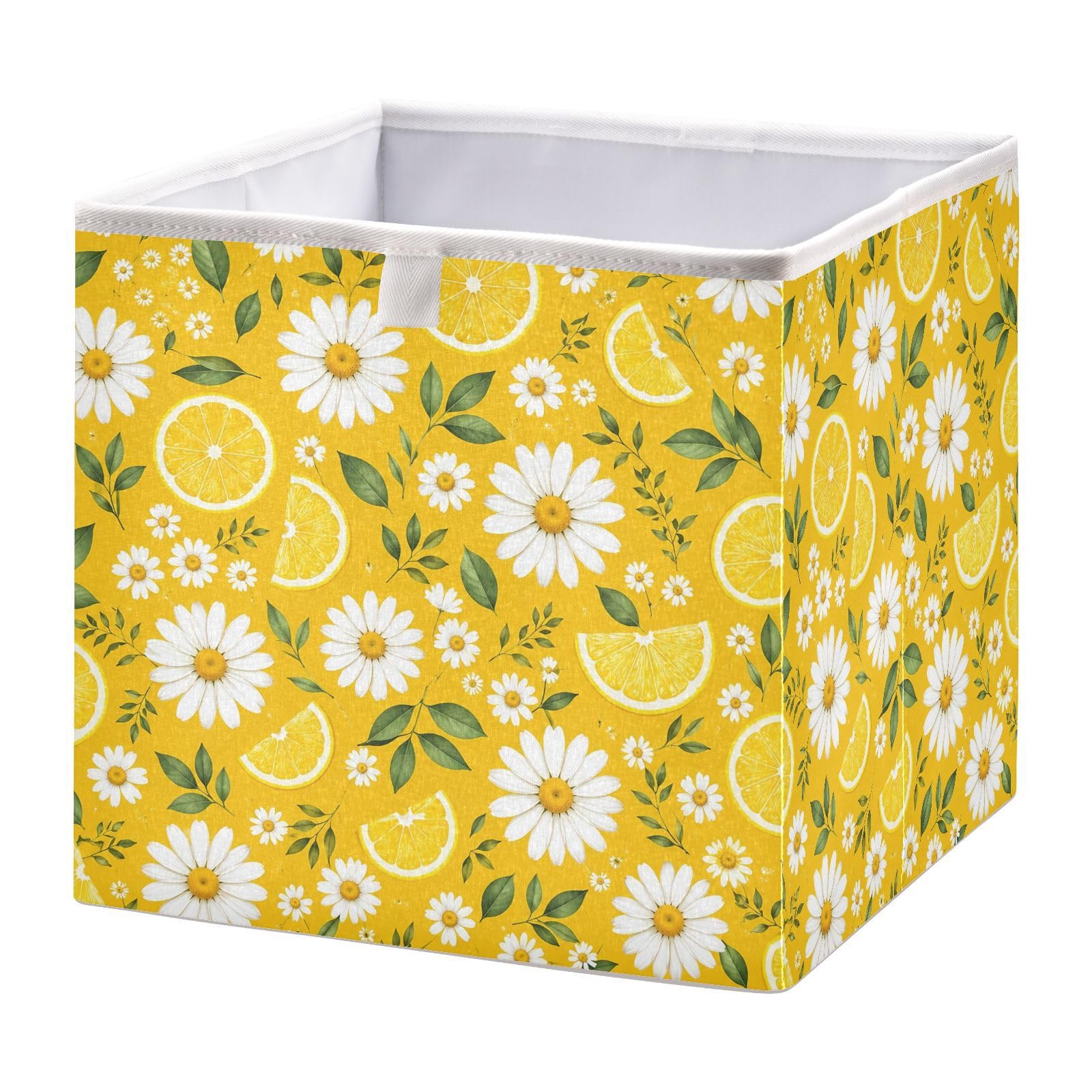 Ewusp Daisy Lemon Cube Storage Boxes 28x28 cm Foldable Closet Organiser Bin Holiday Basket Baby Basket for Nursery Bedroom Office