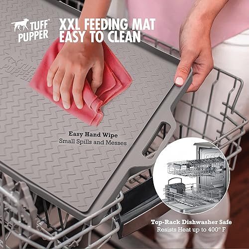 Miniatura 7 de Tuff Pupper Tapete XXL de alimentación para perros de 36 x 24 pulgadas para alimentos y agua, mantel individual de silicona impermeable para suelos