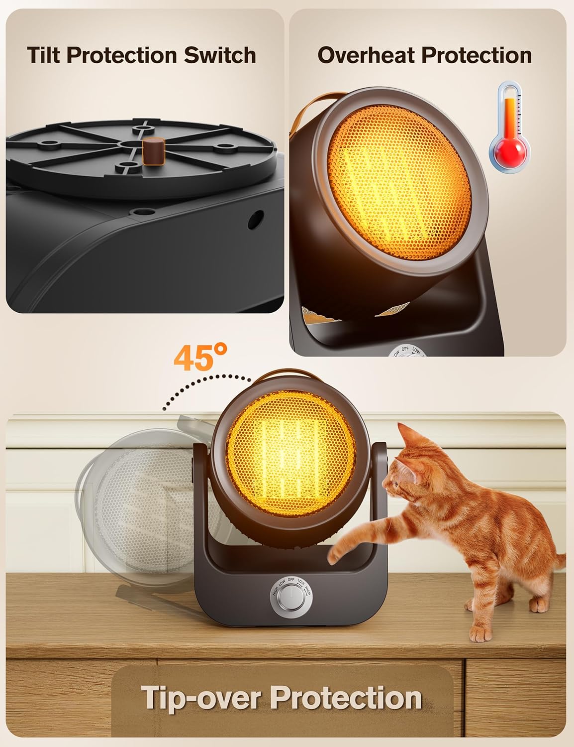 Electric Space Heaters For Indoor Use, 100°unlimited Oscillating, 2S Instant Heating, 1500W, Tip-Over & Overheat Protection, 2 Heating & Fan Modes, PTC Ceramic Electric Heaters For OfficeHome, Black