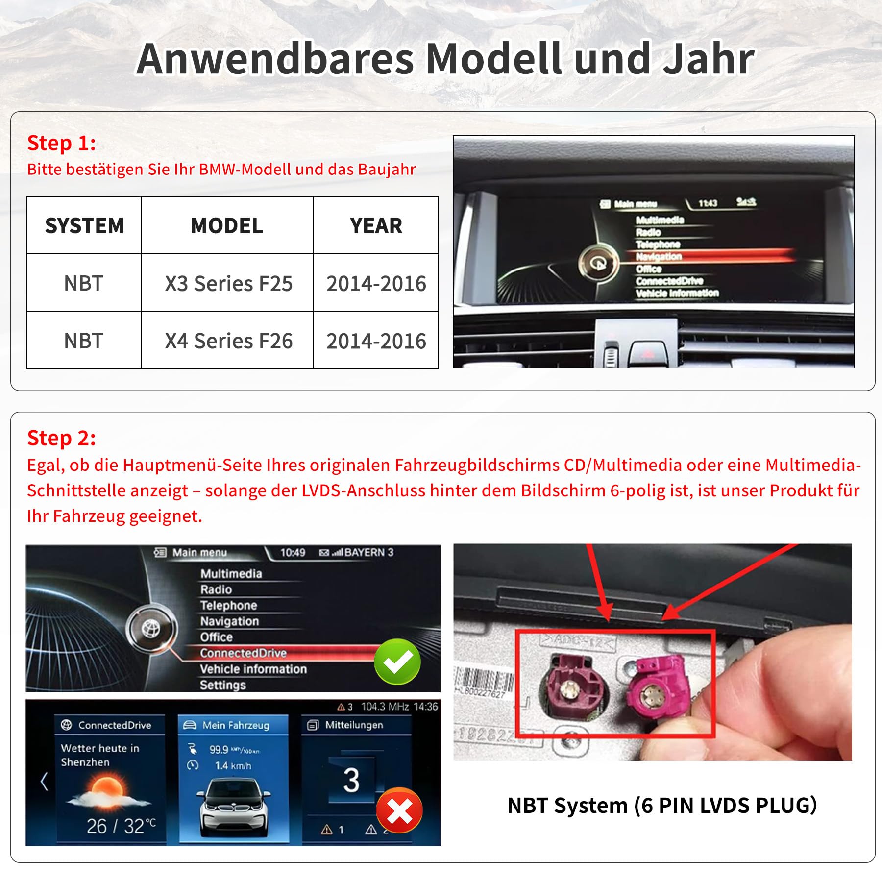 Autoradio für BMW X3/X4 F25/F26 2014–2016 NBT Sys mit CarPlay/Android Auto | Original-OEM Beibehalten, Bluetooth, Navi, FM, WLAN, DSP, Lenkradsteuerung, 4+64GB Android Auto Radio 10,25 Zoll Touchscreen