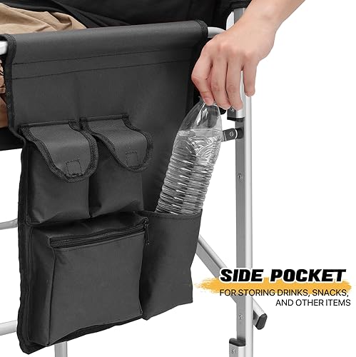 Miniatura 9 de MoNiBloom Silla alta plegable de director de 31 pulgadas, plegable, portátil, con marco de aluminio, con mesa auxiliar, portavasos y bolsillos,