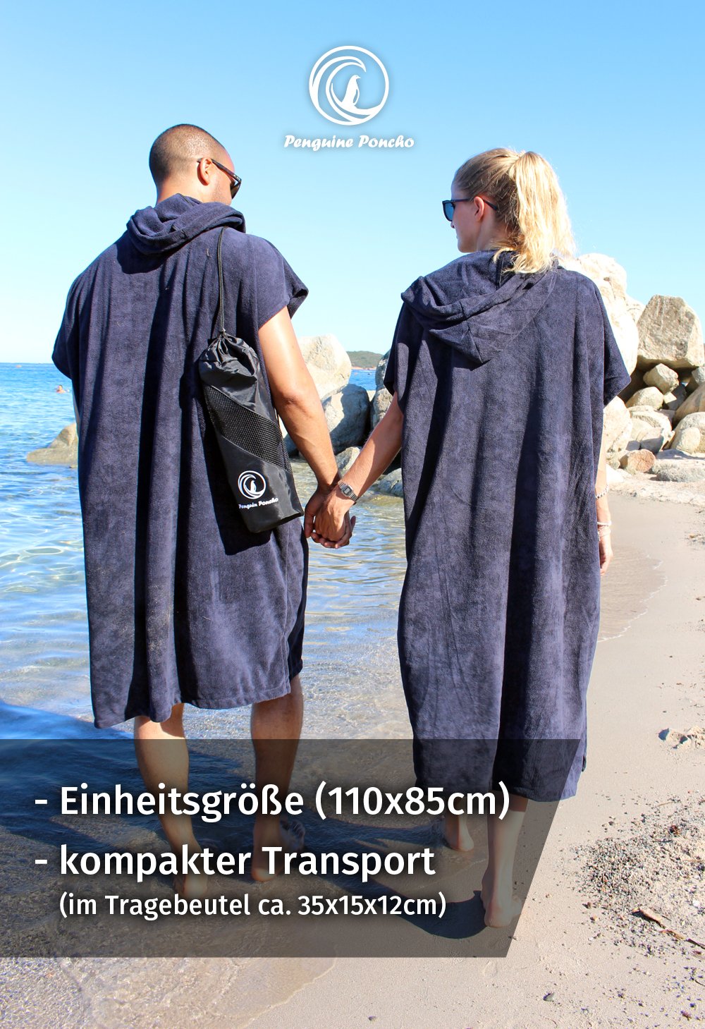 Poncho surfero con capucha, riñonera y bolsa de transporte; sirve como toalla, ayuda para cambiar de ropa y albornoz; talla única para hombre y mujer