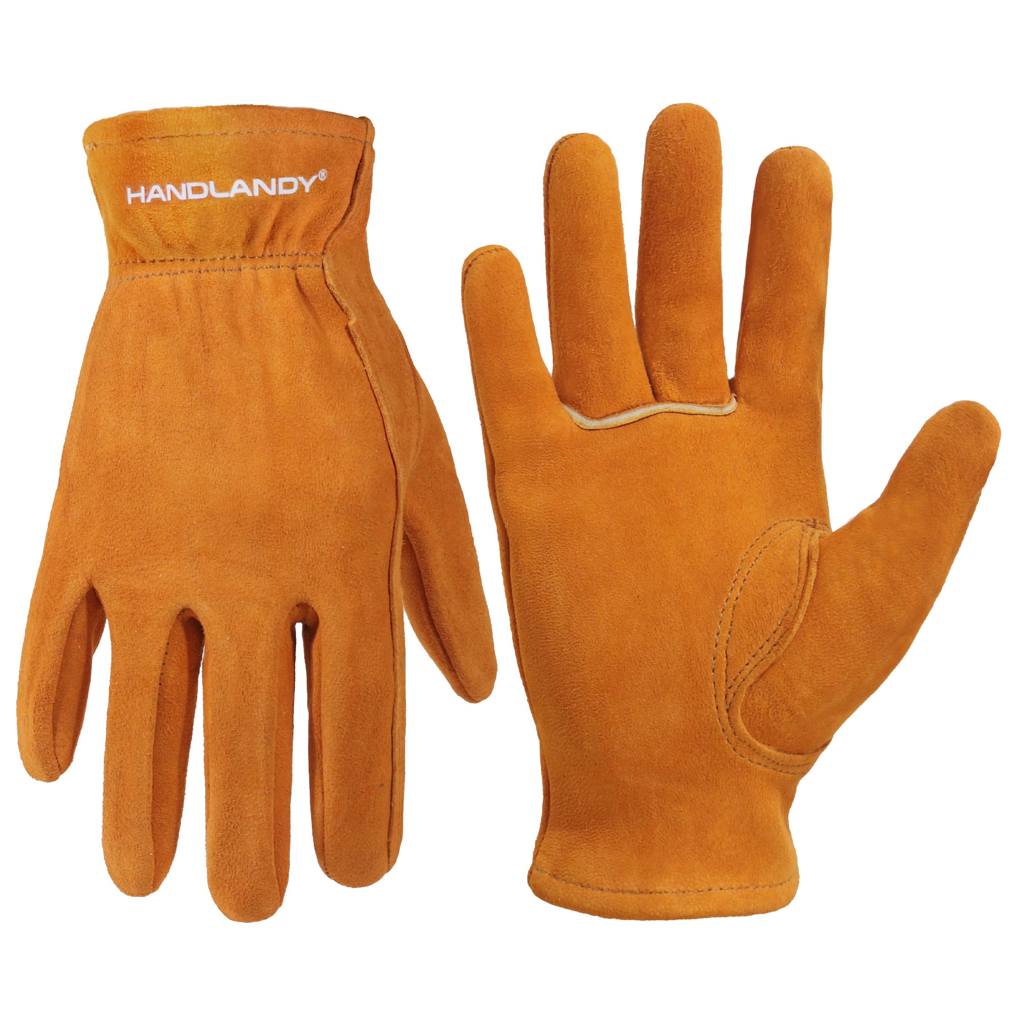 HANDLANDY Kids Genuine Leather Work Gloves for ages 3-11, Children Gardening Gloves for Boys, Girls (Small (for age 2-4), Orange)