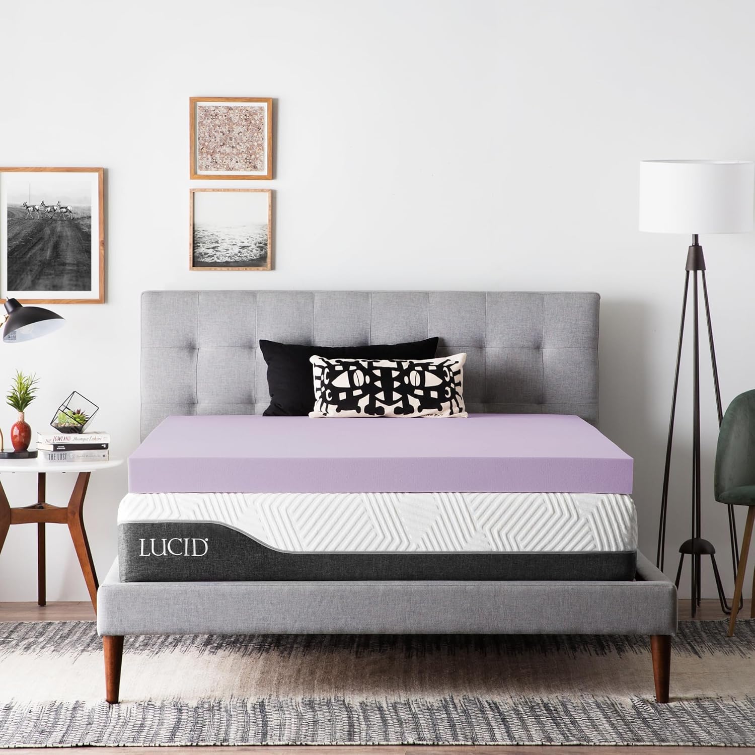 Lucid 4 Inch Lavender Memory Foam Mattress Topper Queen Size Essential Oil Infusion Ultra Plush Feel Pressure-Relieving Bed