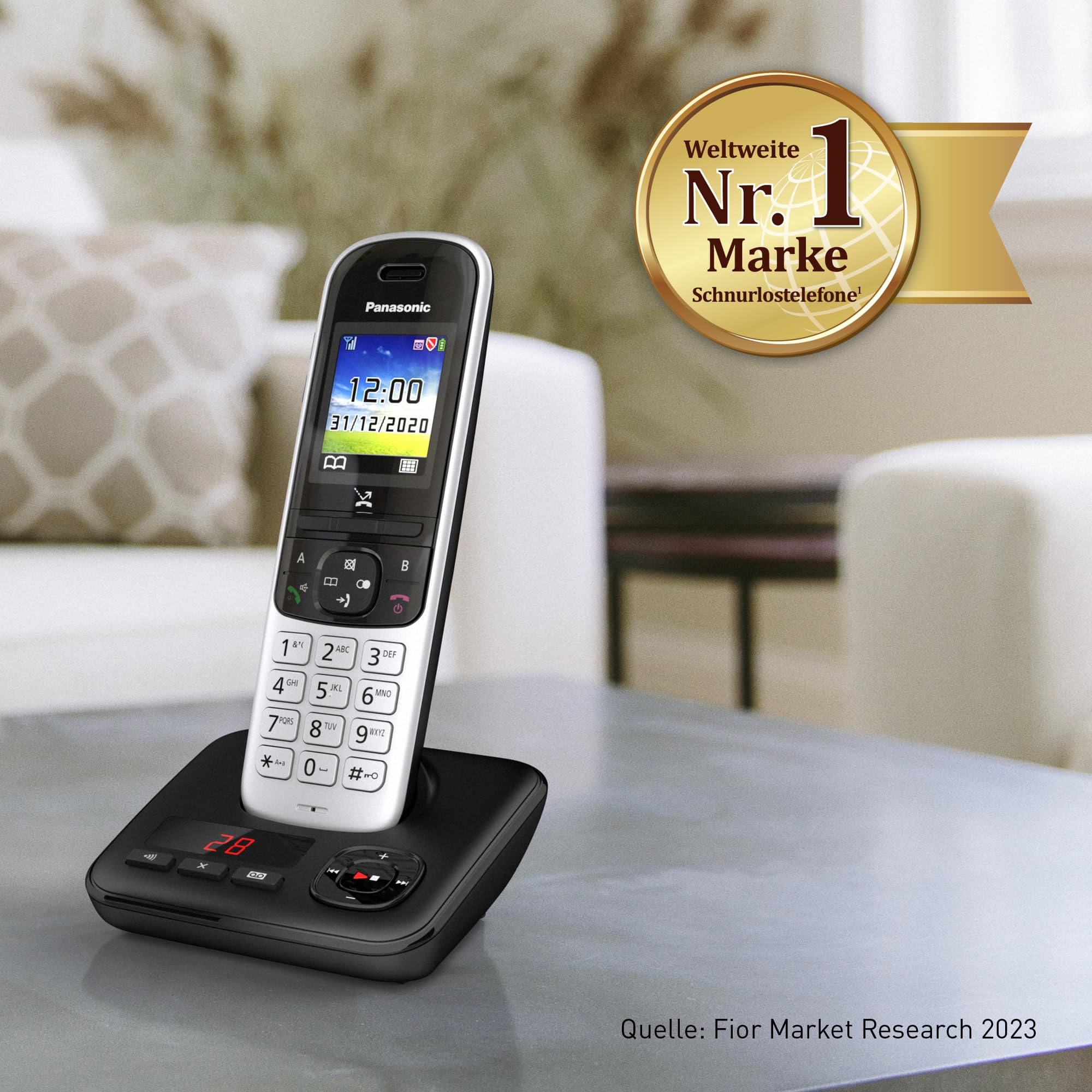 Panasonic KX-TGH723GS Schnurlostelefon mit Anrufbeantworter 3er Set (DECT Telefon, strahlungsarm, Farbdisplay, Anrufsperre, Freisprechen) schwarz