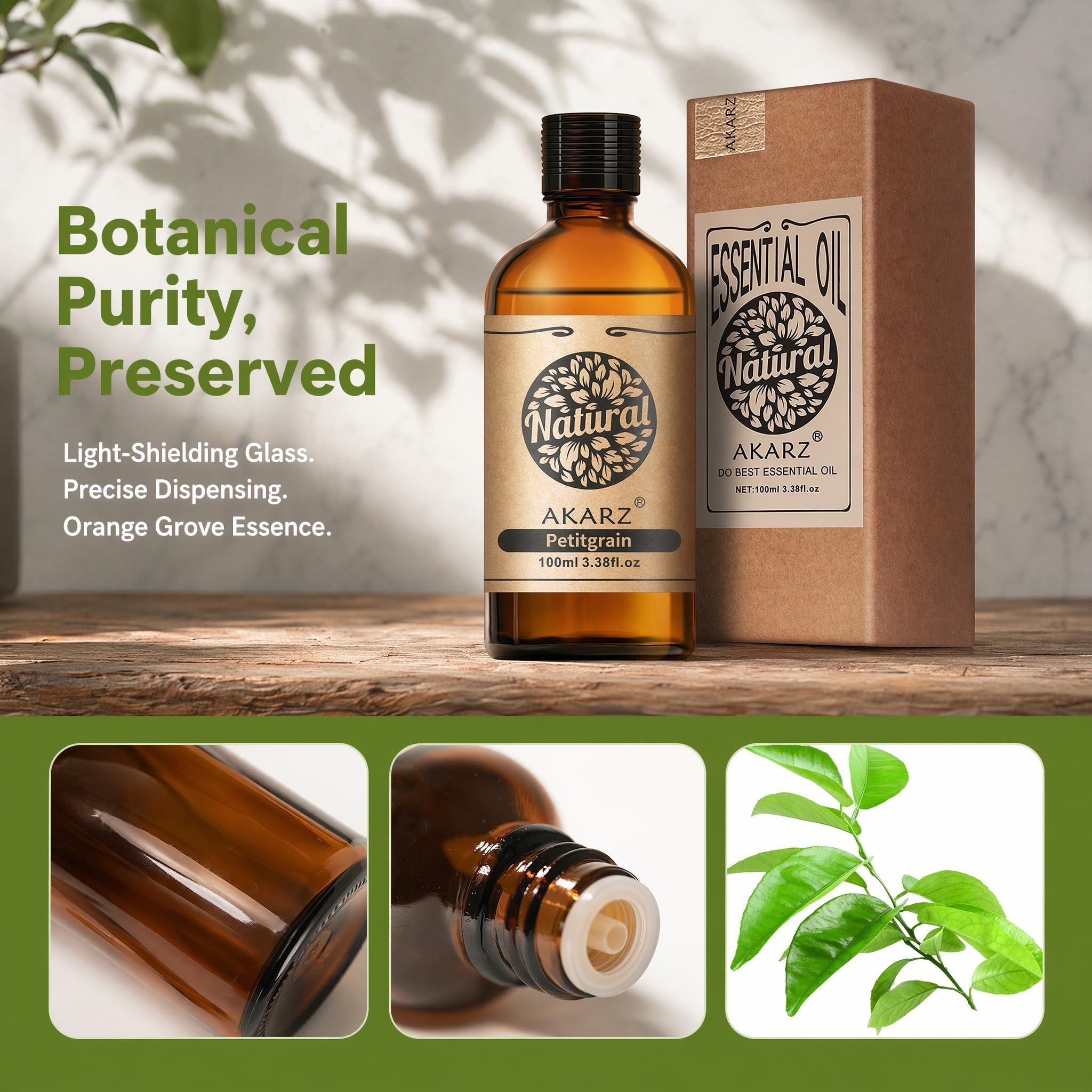 AKARZ 100ml Olejek esencjny z Petitgrain - Naturalny olejek aromatyczny do dyfuzorów, lamp aromatycznych i aromatów pomieszczeń