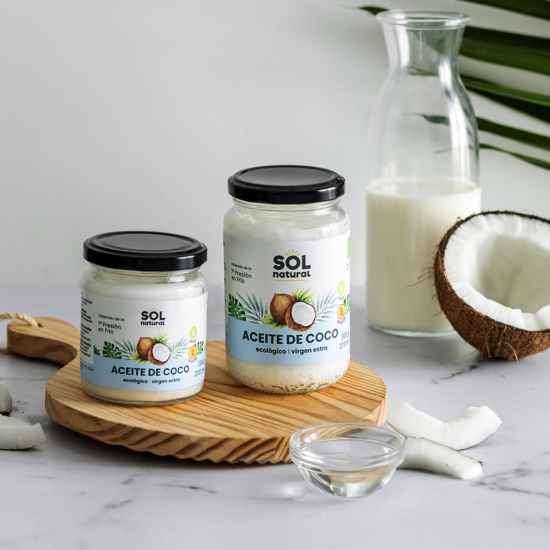 Sol Natural - Aceite de coco virgen extra ecológico - Uso alimentario y cosmético (piel y cabello) - Alto contenido en ácido láurico - 580 ml