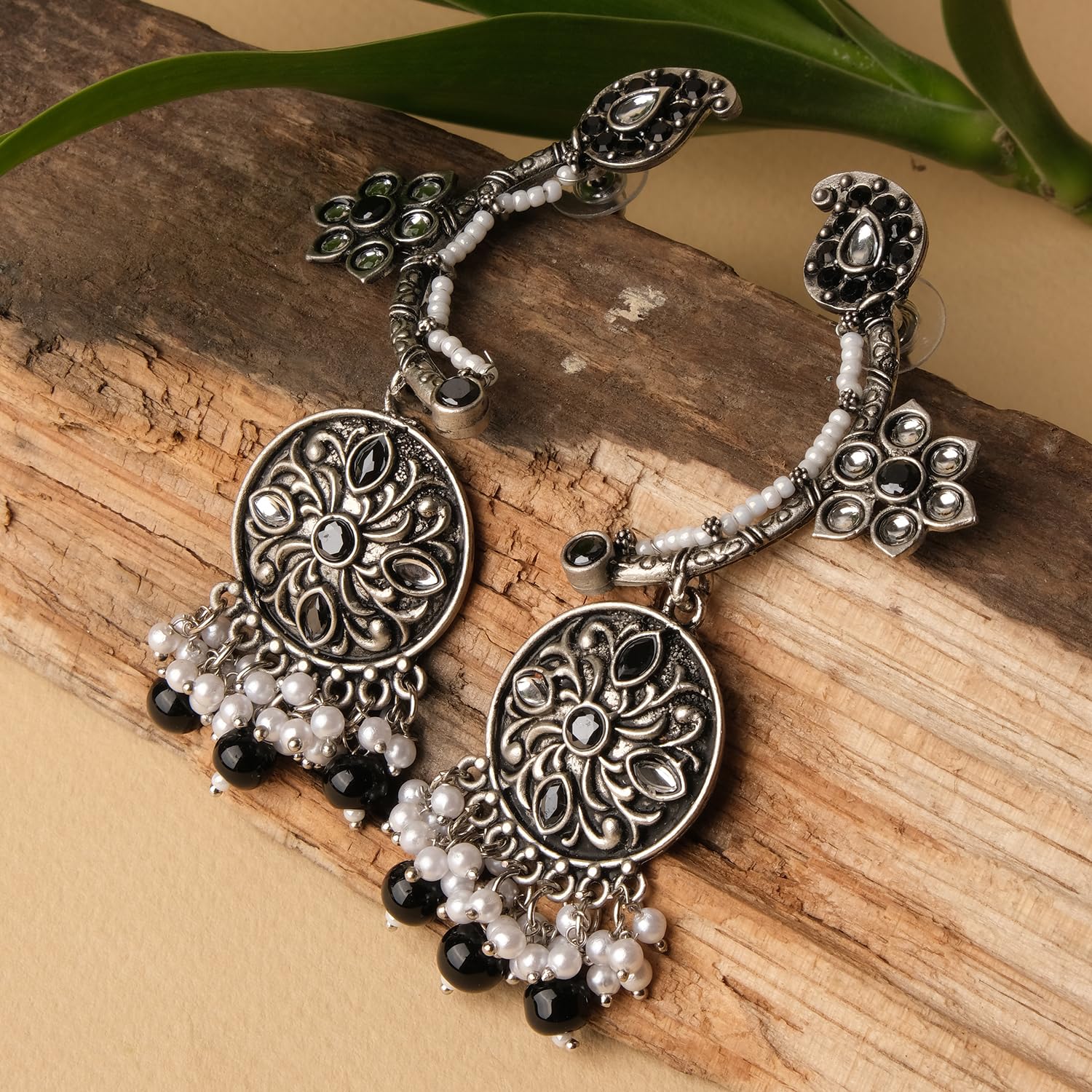 Oxidised Chaand Ambi Beaded Earrings Anti Tarnish, Light Weight