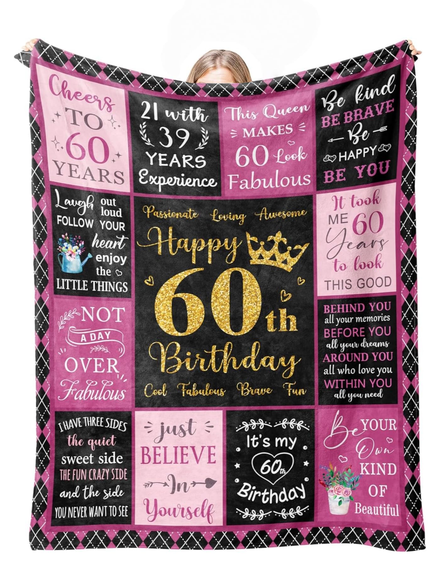 Couverture de 60e anniversaire pour femme cadeau haut de gamme 130x150