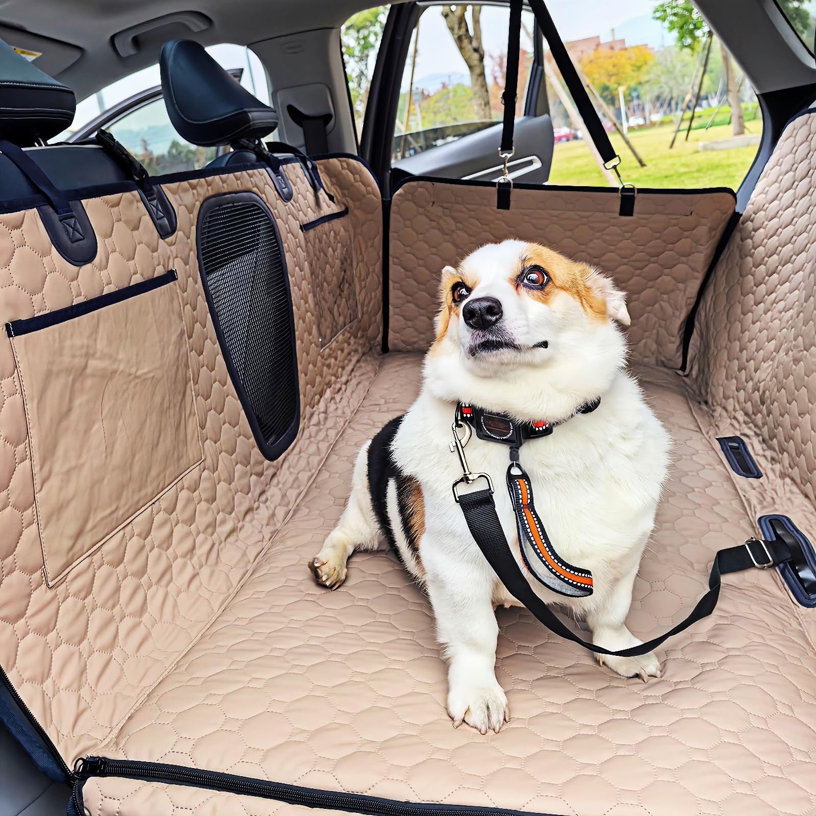 Estensore per sedile posteriore per cani, in pelle PU, impermeabile, per sedile posteriore con fondo rigido, può contenere fino a 181,4 kg, robusta amaca per cani per auto/camion/SUV, antigraffio,