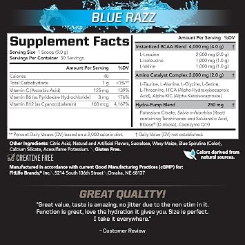 PMD Sports BCAA Stim-Free Amino Acids - Better Workout Performance, Enhanced Recovery, Daily Energy, Muscle Builder, and Muscle Sparing - BCAA Powder Drink Mix - Blue Razz (30 Servings)