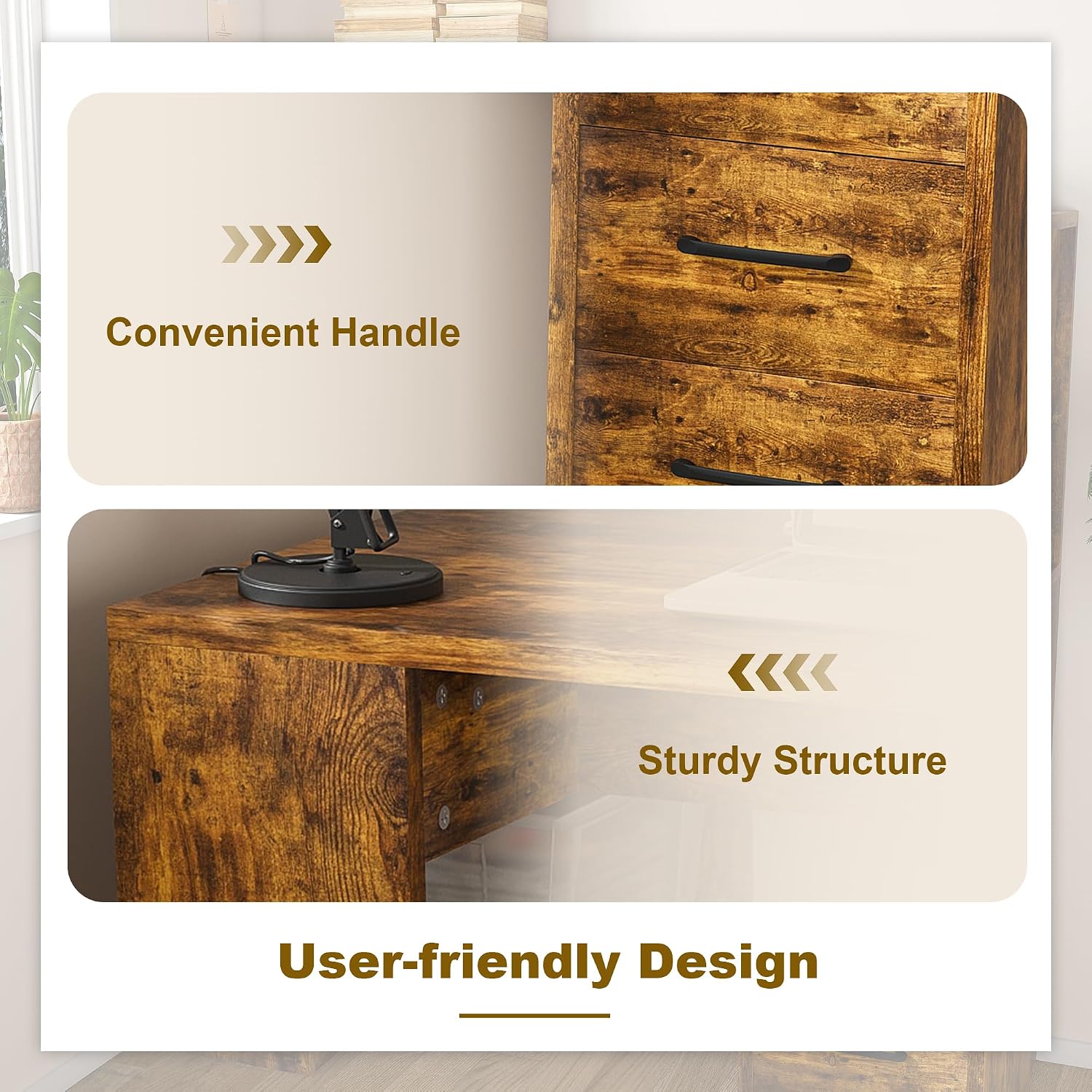 Montary Computer Desk with 4-in-1 Socket & 3 Drawers - 4-Tier Storage Shelves, Carbonized Wood Finish, Compact Workstation for Home Office, Study or Bedroom, Rustic Brown