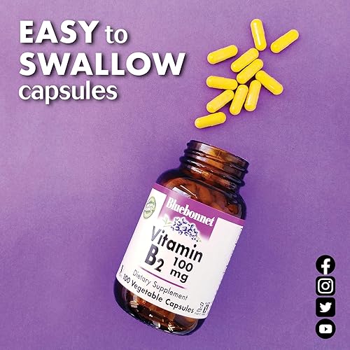 Miniatura 4 de Bluebonnet Nutrición Vitamina B2 100 mg, para la salud cardiovascular y del sistema nervioso, sin soja, sin gluten, certificado Kosher, sin lácteos,