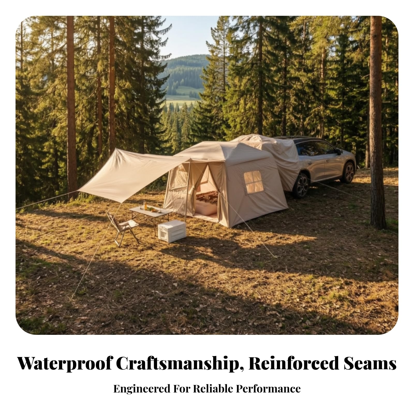 Aufblasbares Autovorzeltdach Autozelt Heckzelt Fahrzeugzelt mit Stabilem PVC Luftsystem Und Nahtdichtem Anschluss für Camping Wanderpause