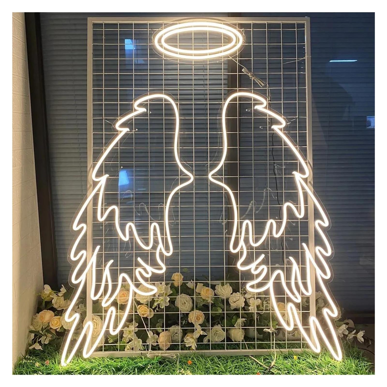 RONGCH Hanging Art Neon Signs Angel Wings and Halo Neon Sign, Angel Wings Neon Sign, Wings Wedding Decor, Party Decor 65cm(B)