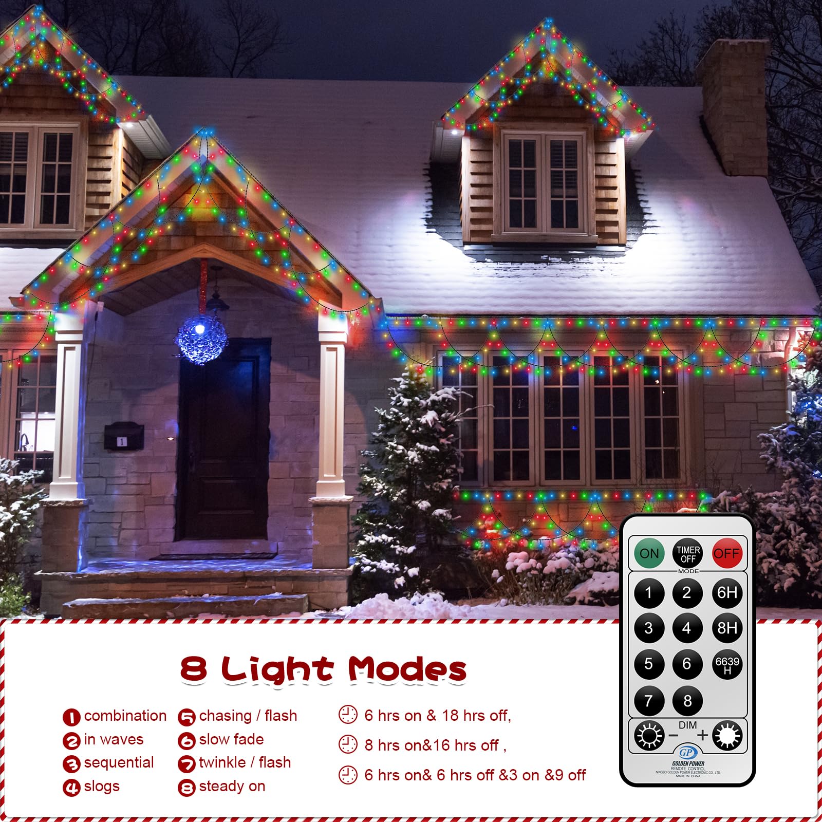 CORST 10M 380LED Window Eaves Light Outdoor Fairy Lights Plug in,Hanging Half-Round Roof Curtain Fairy String Lights with Remote,Timer,Connected,Dark Green Wire,Waterproof for Outside(RGB) - Image 3