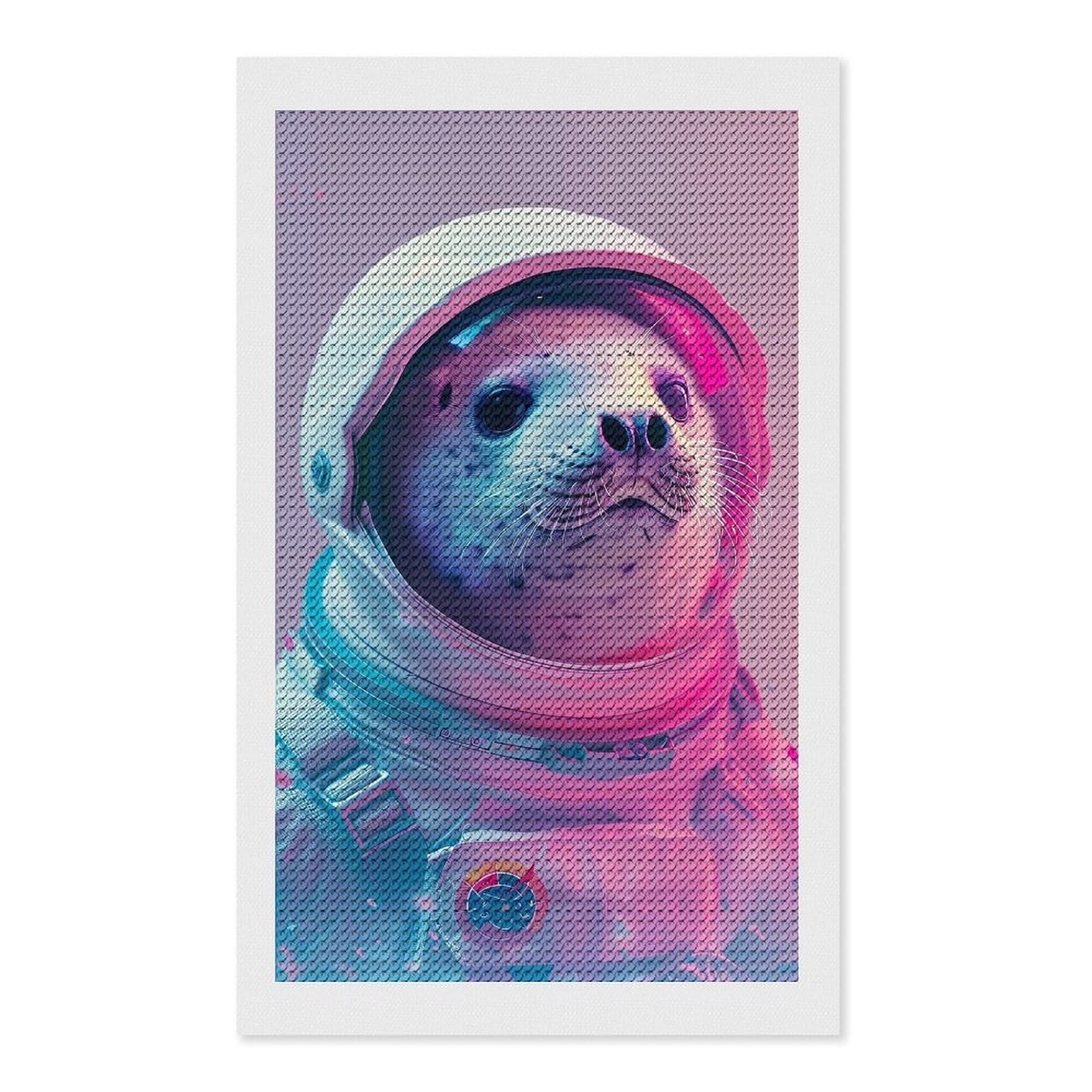 Junmoney Seal Astronaut 5D Diamond Painting Kit 12"x20", Relaxing DIY, Mindful Craft Project, Full Kit Included, Thoughtful Present