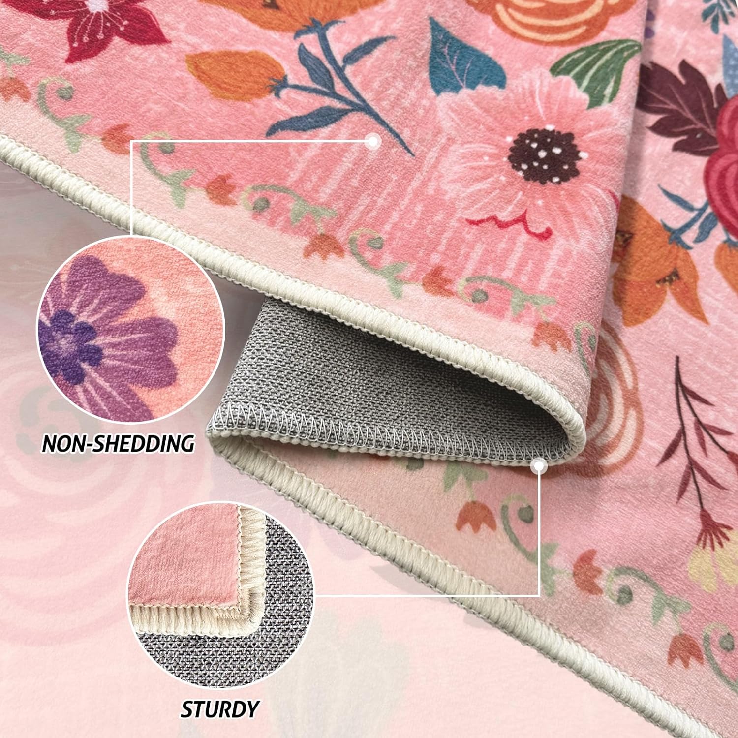 Washable Boho Area Rug 2'x6' Hallway Runner Rug Hot Pink White Color Floral Non-Slip Soft Oriental Vintage Carpet Kitchen, Entryway Bedroom Corridors Indoor