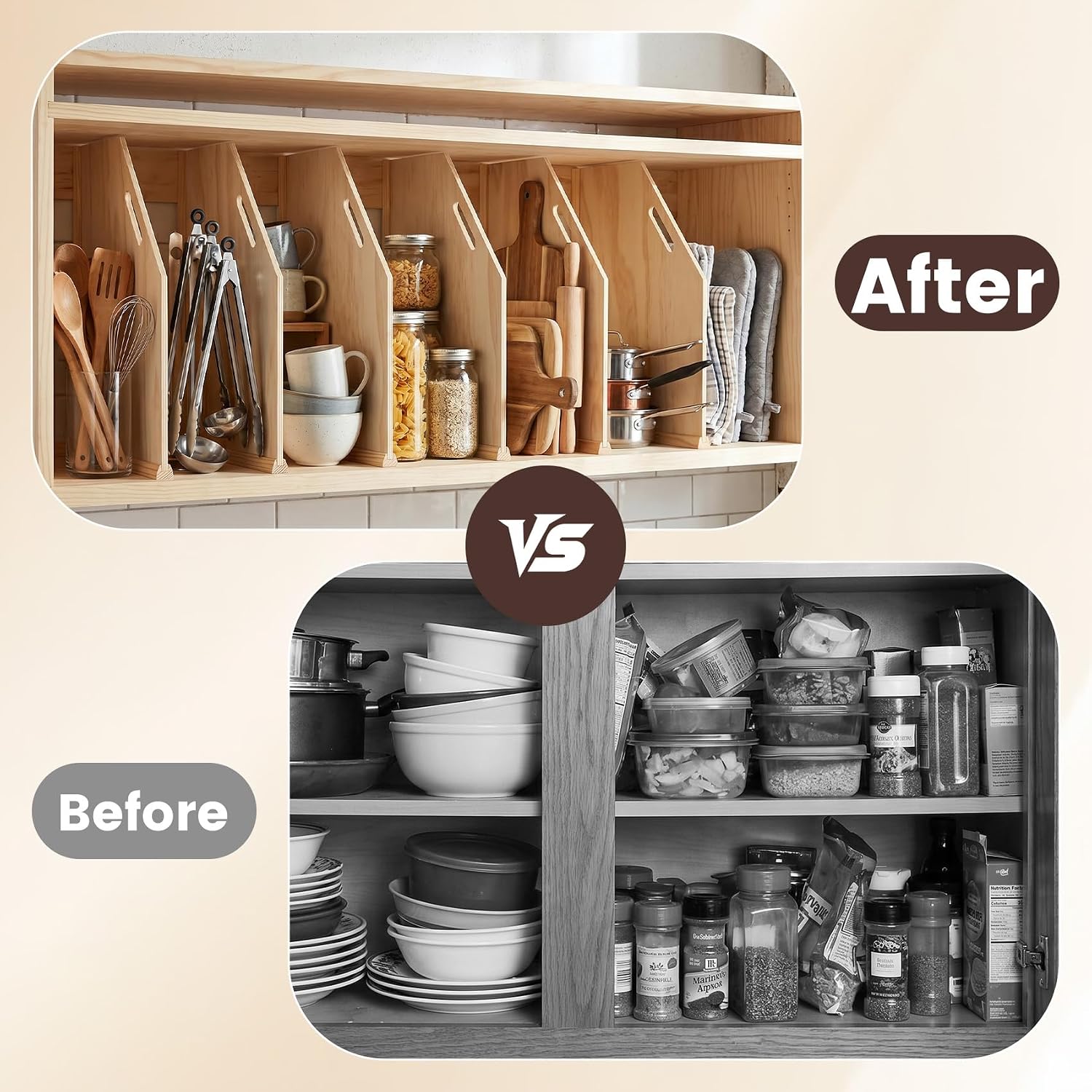 6 Set Wood Tray Dividers For Cabinets, Cookie Sheet Organizer For Cabinet, Pan Cutting Board Organizer, Cuttable Diy Storage for Kitchen, Pantry, Utility Room, Bedroom, Cabinet, Closet image 3