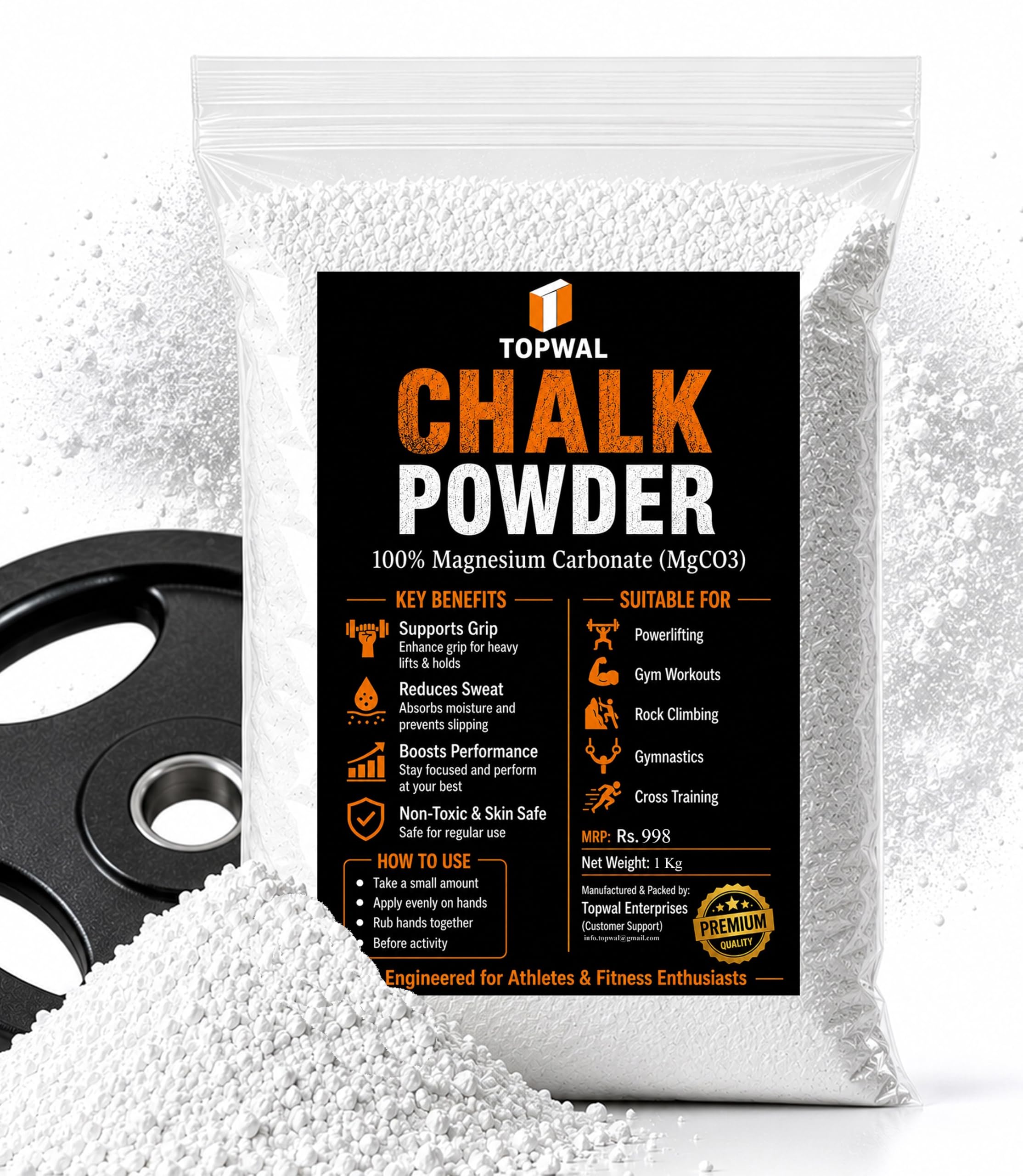 Pure Magnesium Carbonate Gym Chalk | High Purity Grade Lifting Chalk for Rock Climbing, Gymnastics, Weightlifting, and Grip Strength | Non Toxic | Skin Safe (1 Kg)-image-47