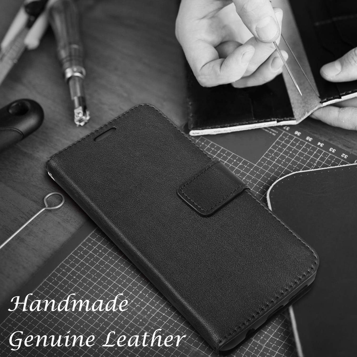 Holiday Deals 🛒 AMOVO Case for Galaxy S10E (5.8’’) [Genuine Leather] Galaxy S10E Wallet Case Detachable [2 in 1 Folio] [Wristlet] [Wireless Charge] Leather Case for Samsung Galaxy S10E (S10E, Genuine Leather Black)