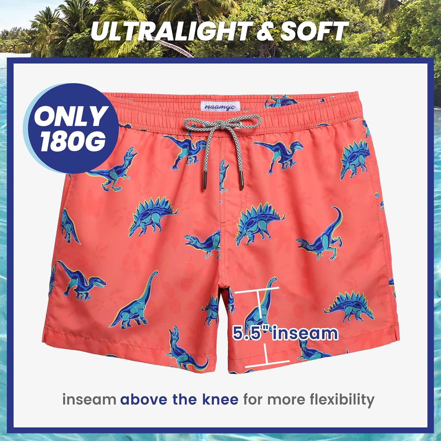 maamgic Mens Swim Trunks 5" Quick Dry Beach Shorts Bathing Suits with Mesh Lining Pockets - Image 6