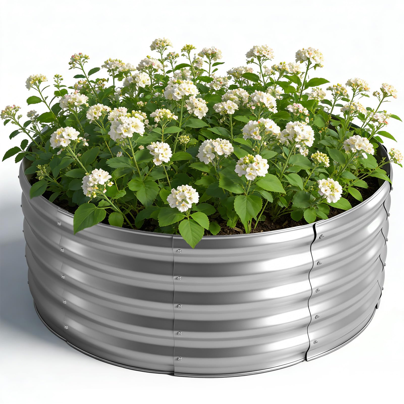 Bancal de jardín de Metal 90 x 90 x 43 cm, bancales elevados de Acero galvanizado para el jardín, bancal de huerto, bancal Elevado para Verduras, Hierbas, Flores, Plateado, Redondo