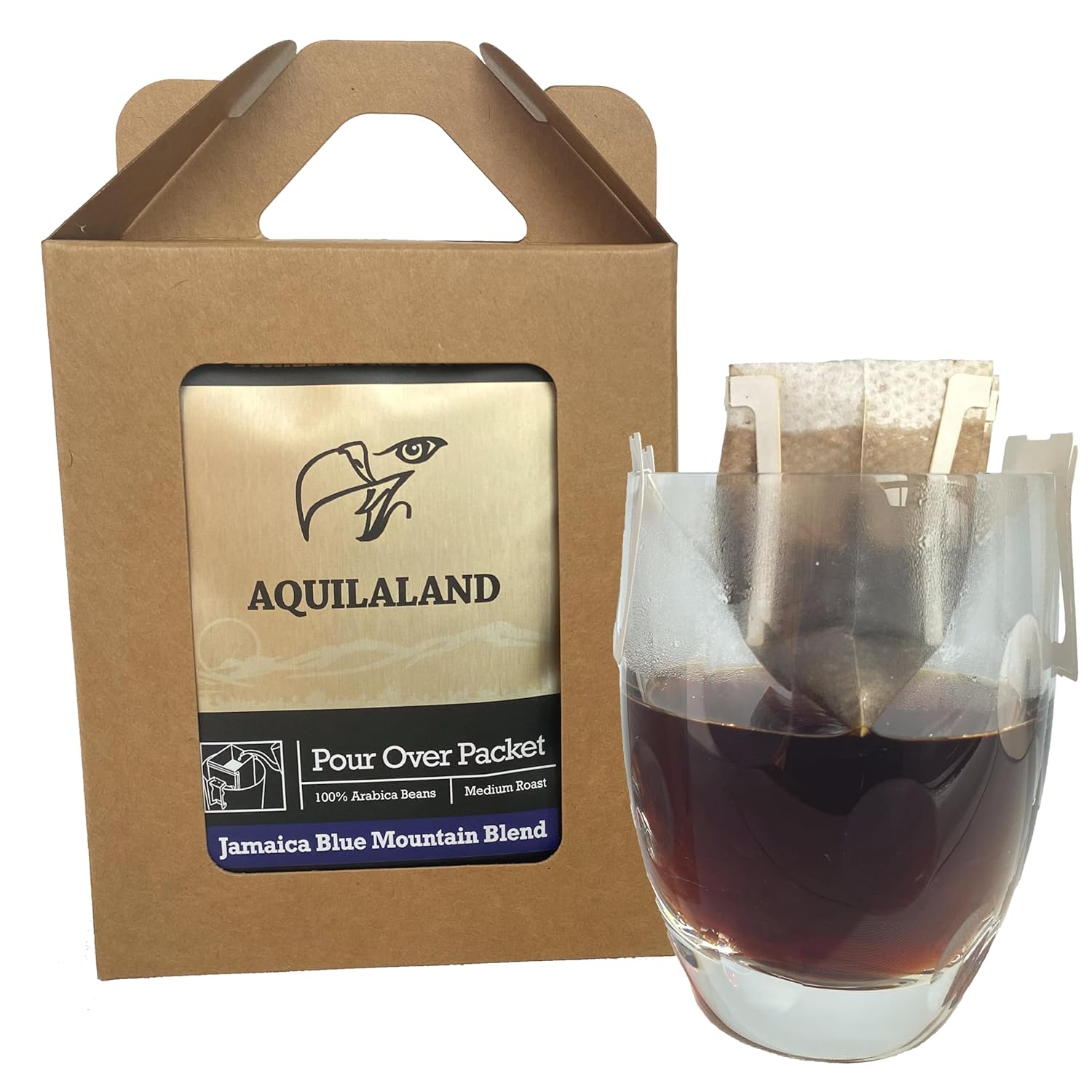 Aquilaland Jamaica Blue Mountain Blend, Medium Roast, 100% Arabica, Pour Over Drip Bag Coffee (7 Servings)