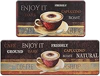 Vista 1 de ROSMARUS Juego de 2 alfombras de cocina de café, alfombrillas acolchadas antifatiga, impermeables, fáciles de limpiar, cómodas alfombrillas