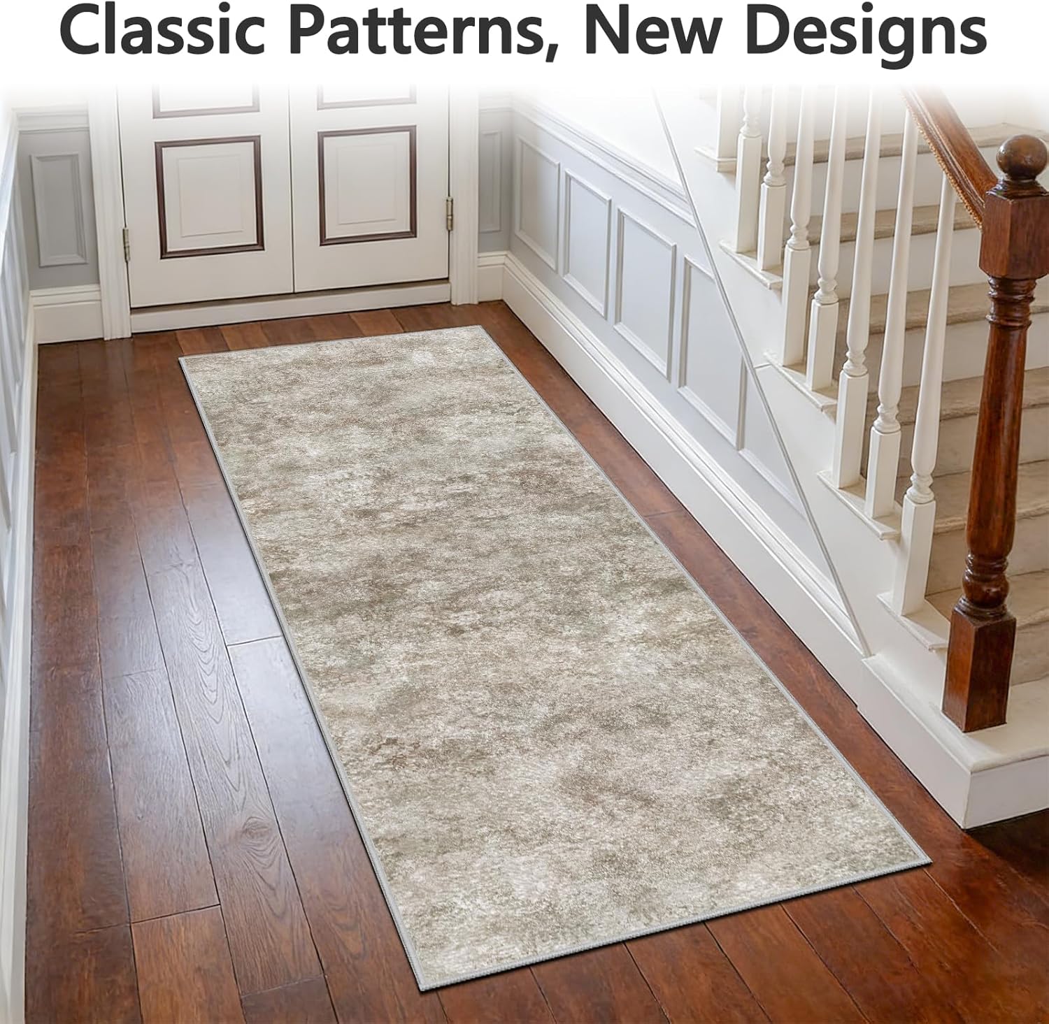 Runner Rug Non-Slip Washable Hallway Runner Rug Faux Wool Low Pile with Rubber Backing Carpet Runner for Entryway, Hallway, Kitchen, and Corridor. (Beige, 2x6 ft)