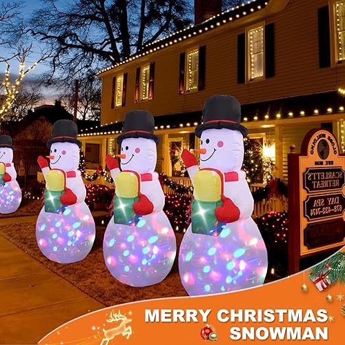 Miniatura 5 de Muñeco de nieve inflable de Navidad de 5 pies de alto, muñeco de nieve inflable con luces LED coloridas integradas giratorias mejoradas para patio,
