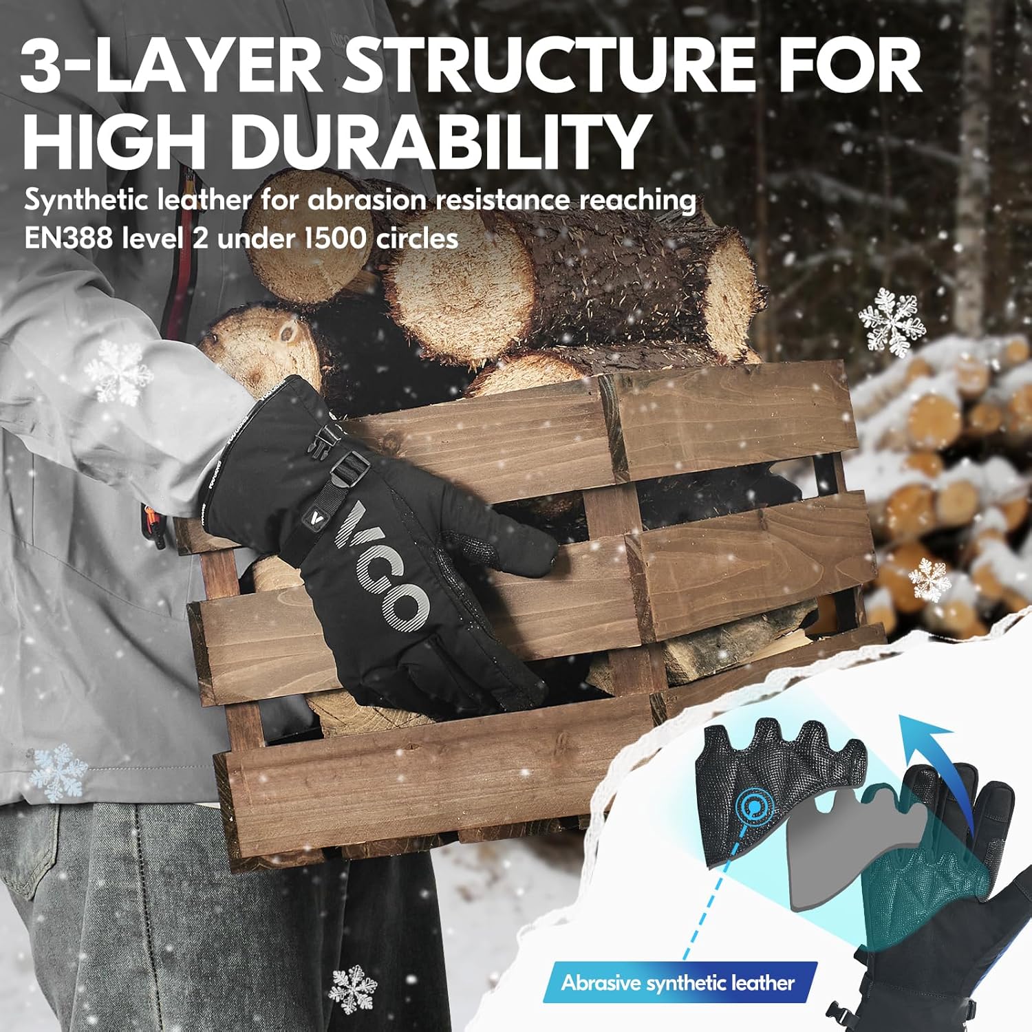 Vgo... -20/-4F Winter Work Gloves - Waterproof Insulated Gloves (1 Pair, L, Black, SL7761FLWP)