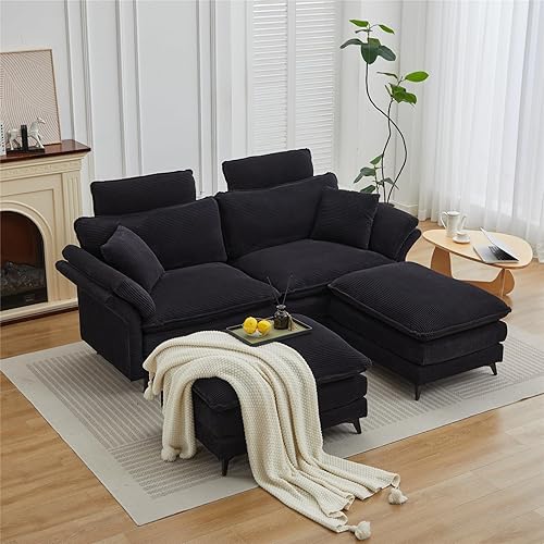 Miniatura 3 de Chaise Longue moderno para interiores, sofá modular de gran tamaño de 85.8 pulgadas con asiento profundo, sofá biplaza de pana convertible con