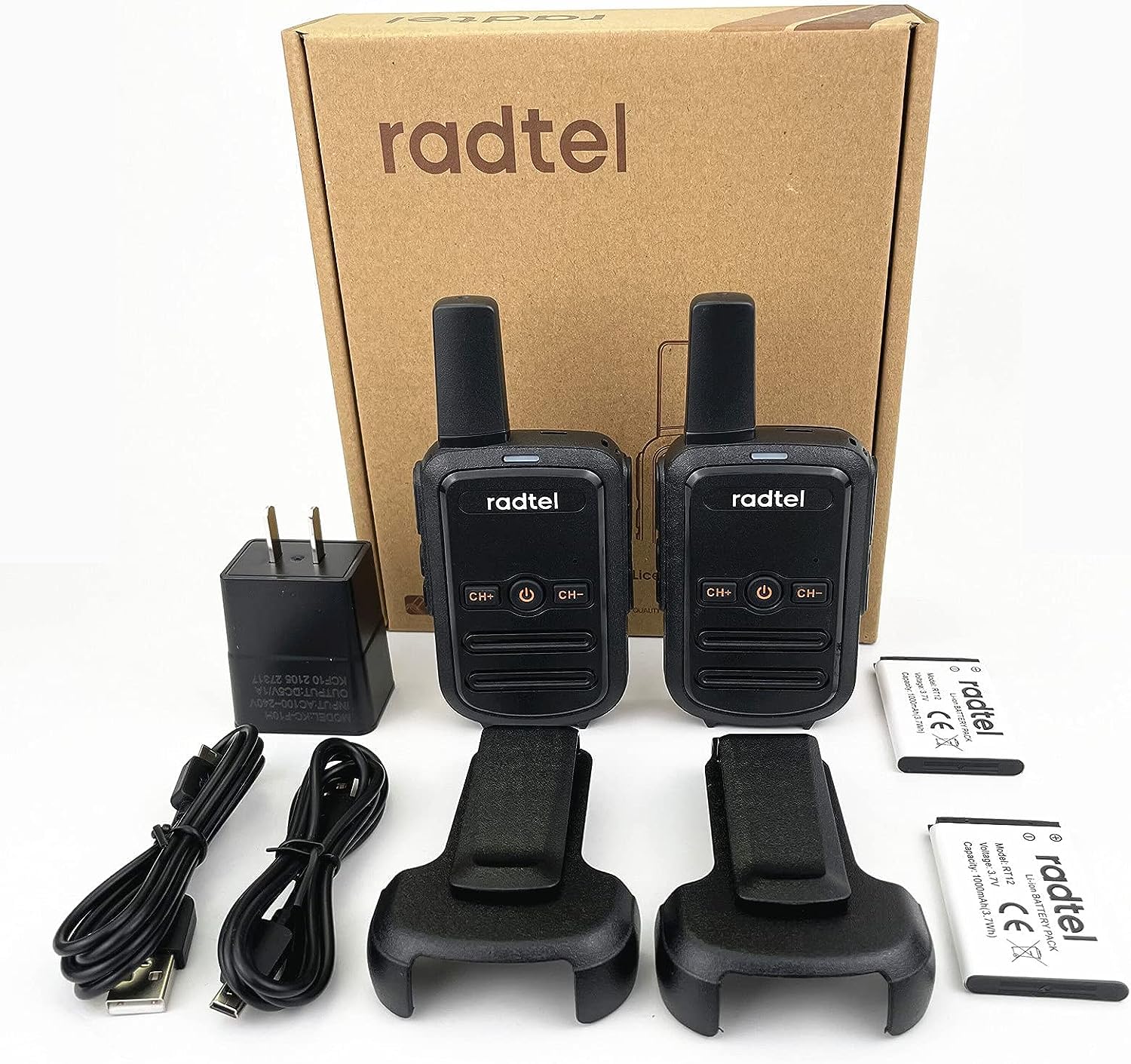 Radtel RT12 PMR 446 Walkie Talkie Recargable 16 Canales de Radio sin Licencia CTCSS DCS Walky Walky Radio con Carga USB para la construcción Restaurante Supermercado（4 Pack） (Negro)