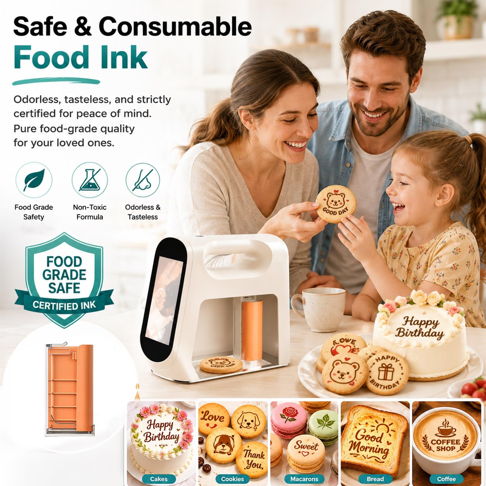 Stampante Alimentare Compatta per Biscotti e Torte, Macchina di Decorazione Portatile con App, Strumento di Personalizzazione di Testo e Immagine per Caffè Latte Art(Matcha)
