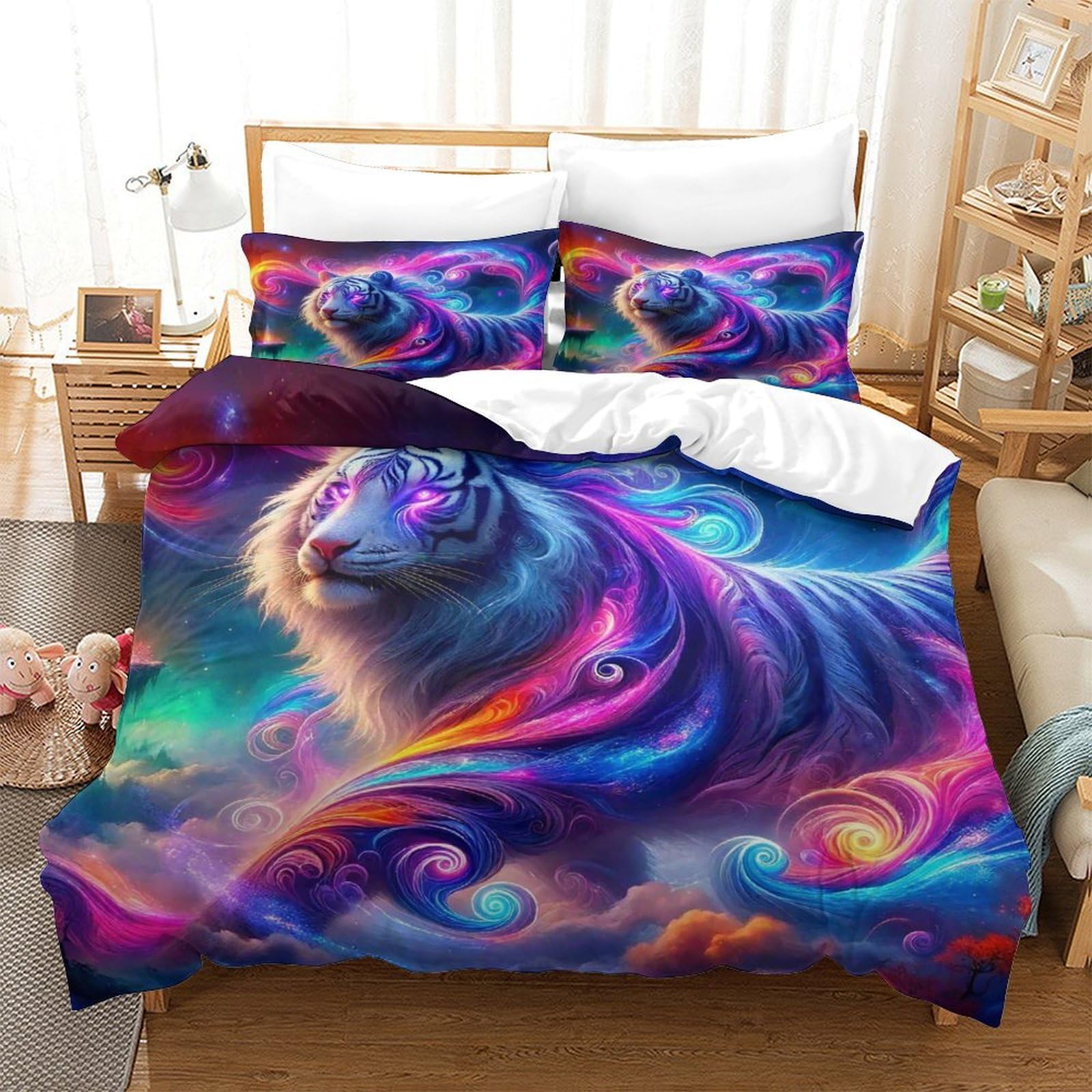 Housse de couette tigre 3D en microfibre 220x240 cm avec taies