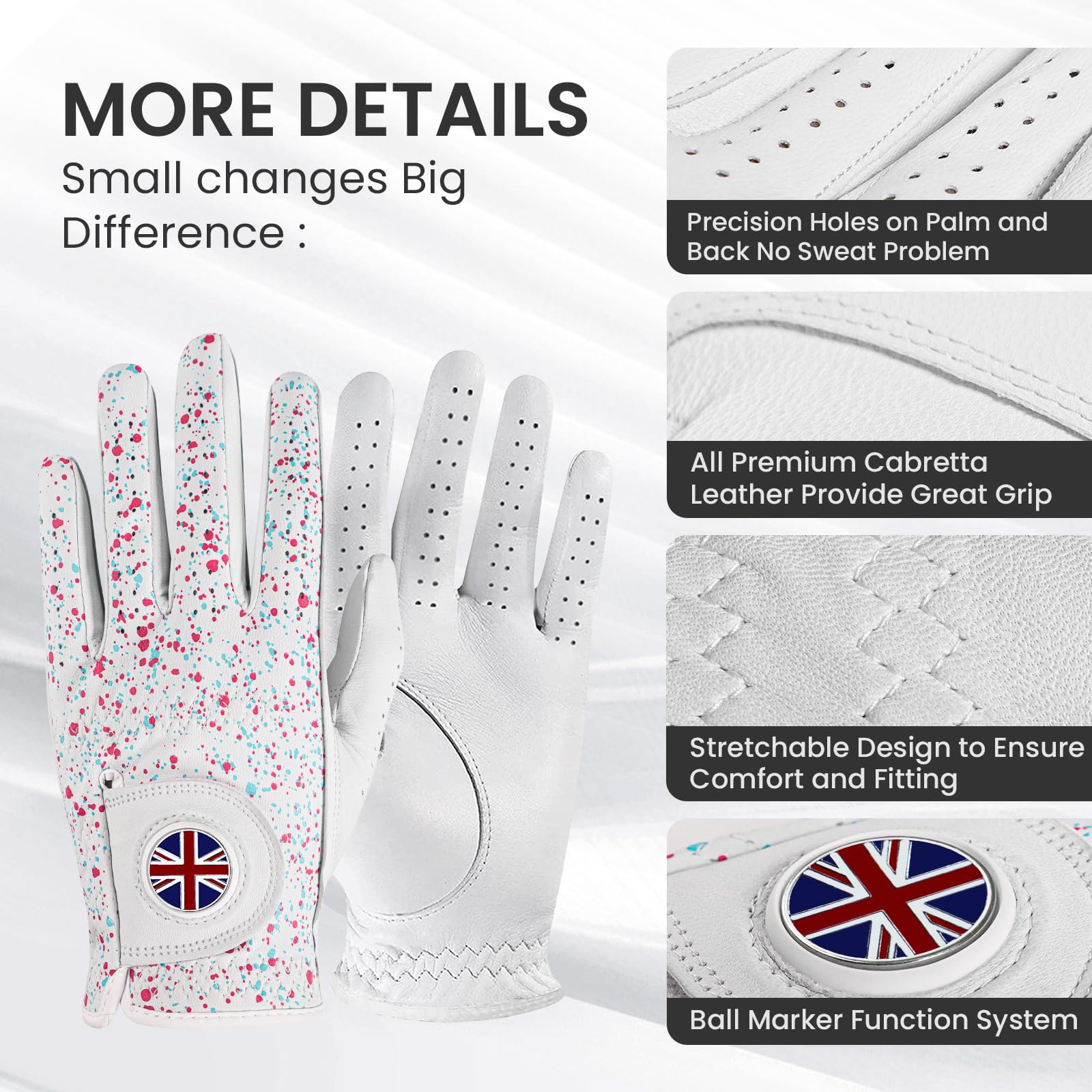 XJBTBA Guantes de Golf para Hombre Mano Izquierda Derecha Cabretta Cuero Weathersof con Marcador 1 Pieza, Guante de Golf para Hombre Suave Transpirable Resistencia al Desgaste