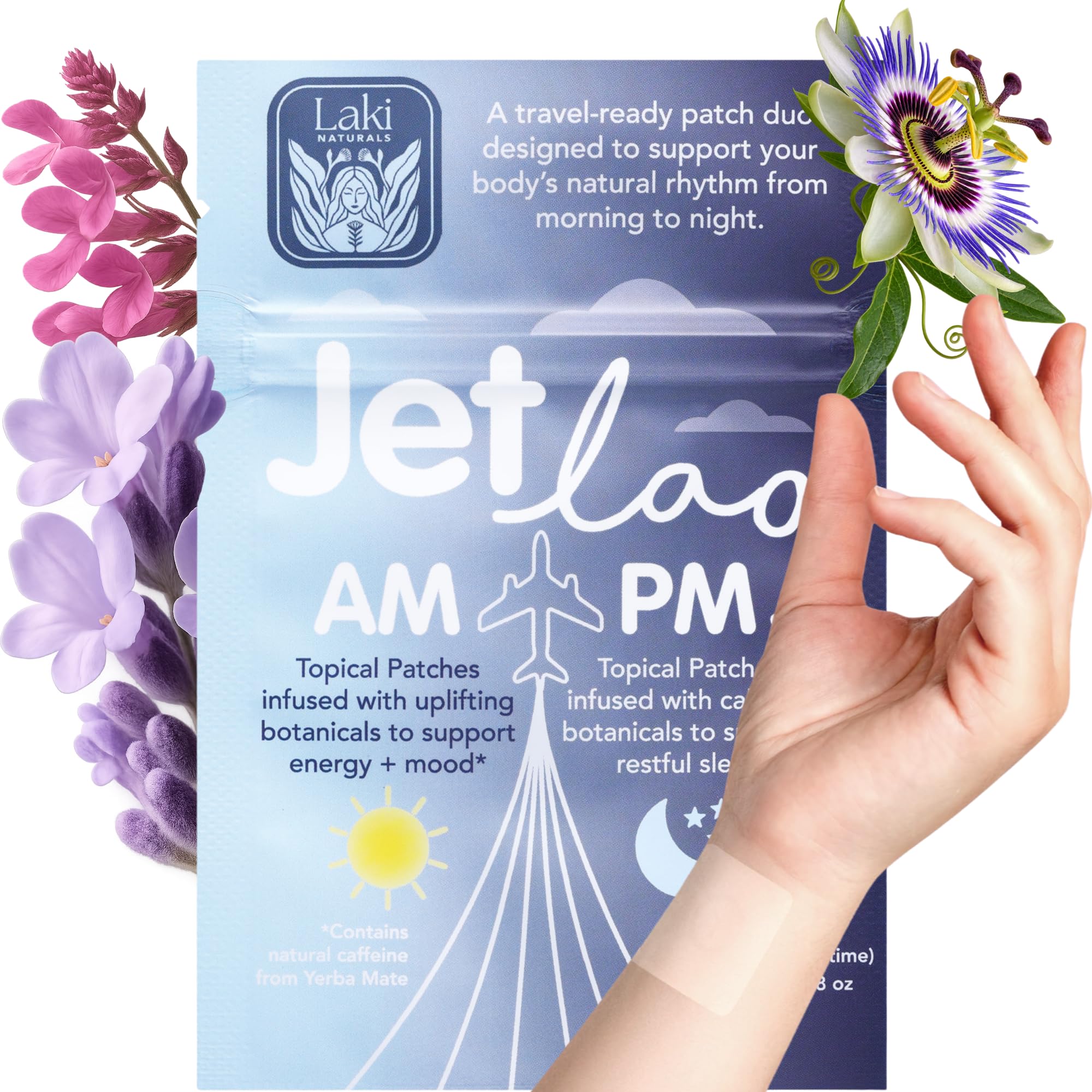 Laki Naturals Jet Lag AM & PM Travel Patches, Day & Night Formula (8ct)