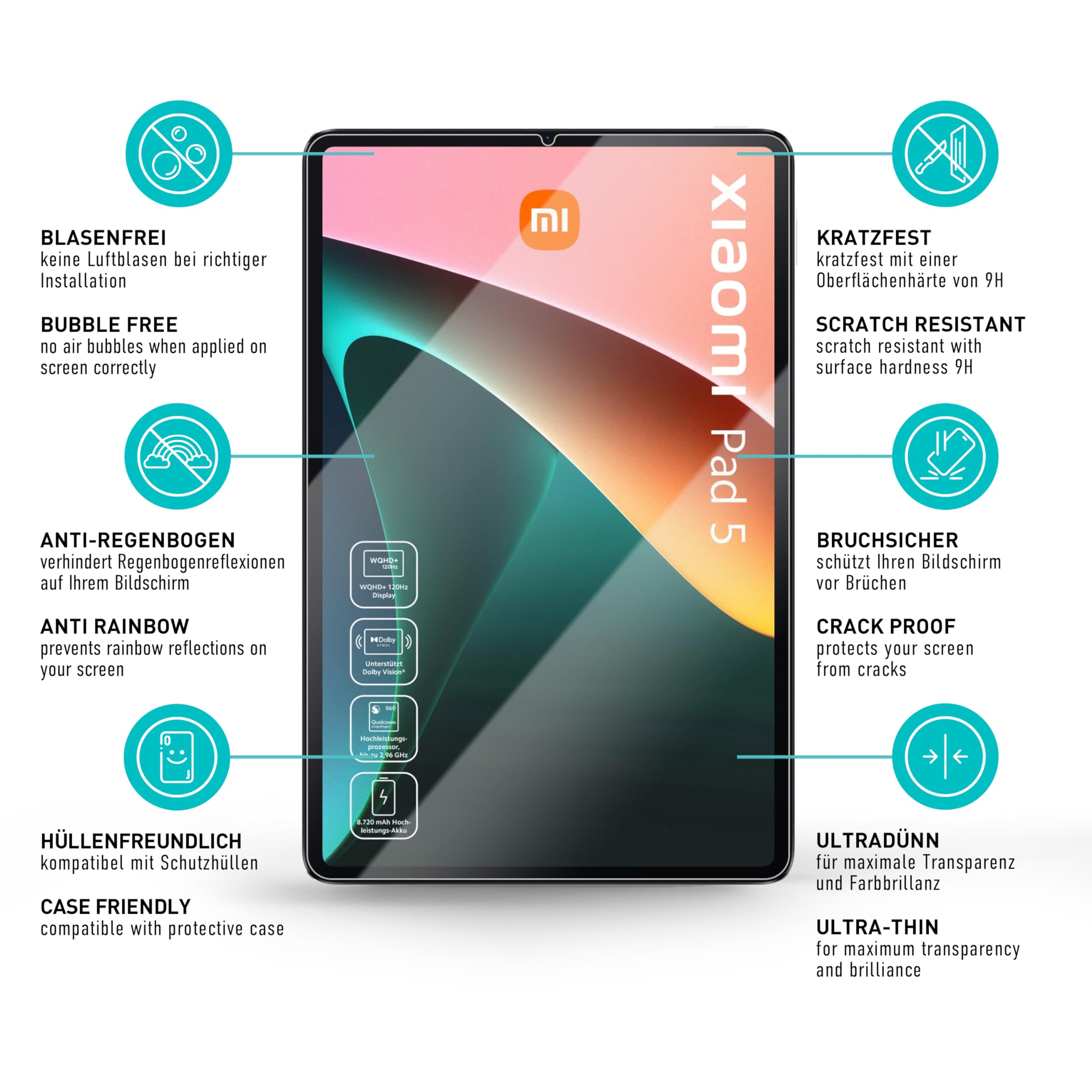 Anti-Riflesso Vetro Pellicola Protezione per Xiaomi Mi Pad 5 (in