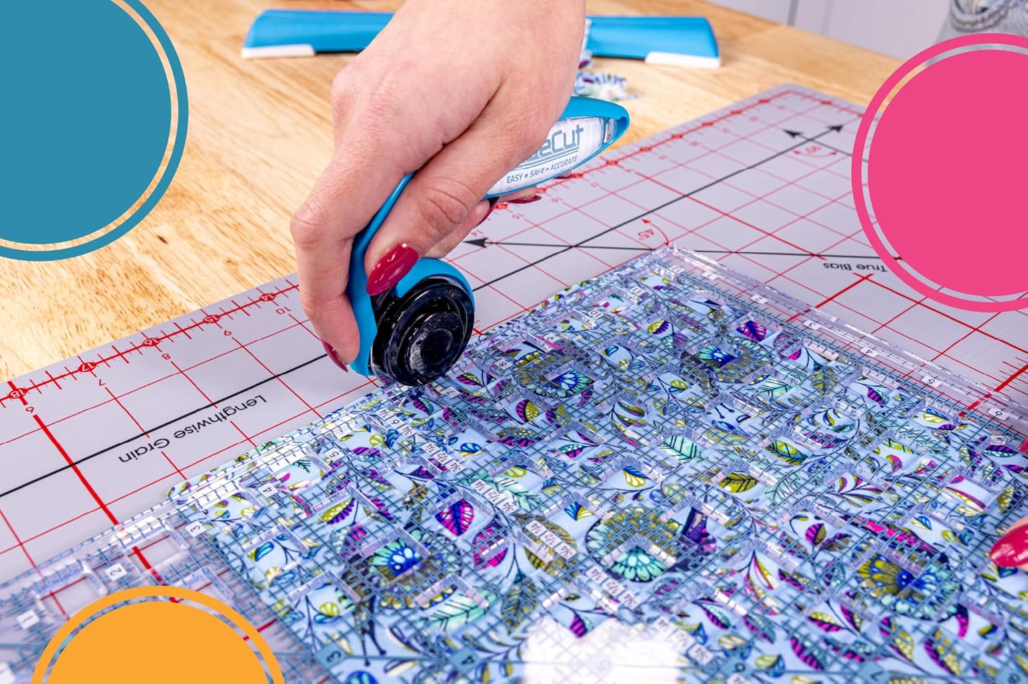TrueCut My Comfort Rotary Cutter - 45mm Ergonomic Wheel Cutter for Fabric, Quilting, Sewing, Crafting - Left or Right-Handed - Track-and-Guide Ruler - Quilting and Sewing Supplies