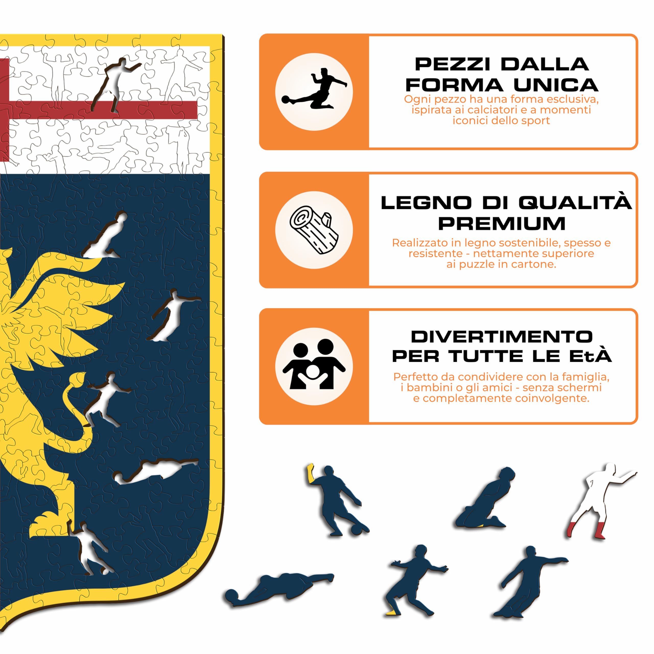 Iconic Puzzles - Genoa, Logo, Puzzle di Legno con licenza ufficiale, 100% sostenibile, regalo per adulti e bambini, taglia M, 270 Pz