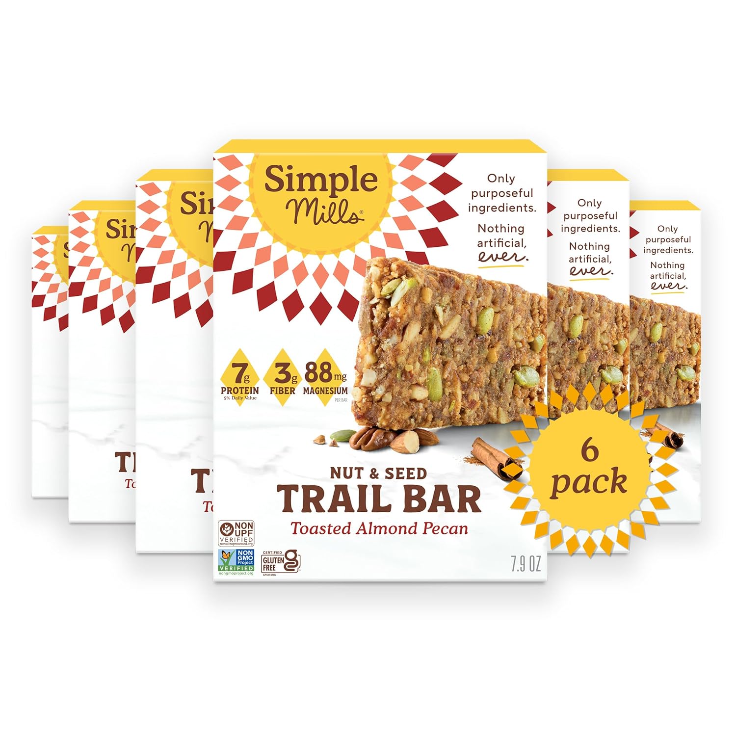 Simple Mills Trail Bar Toasted Almond Pecan (5 Bars) – Warm Nutty Flavor with Cinnamon (Pack of 6)