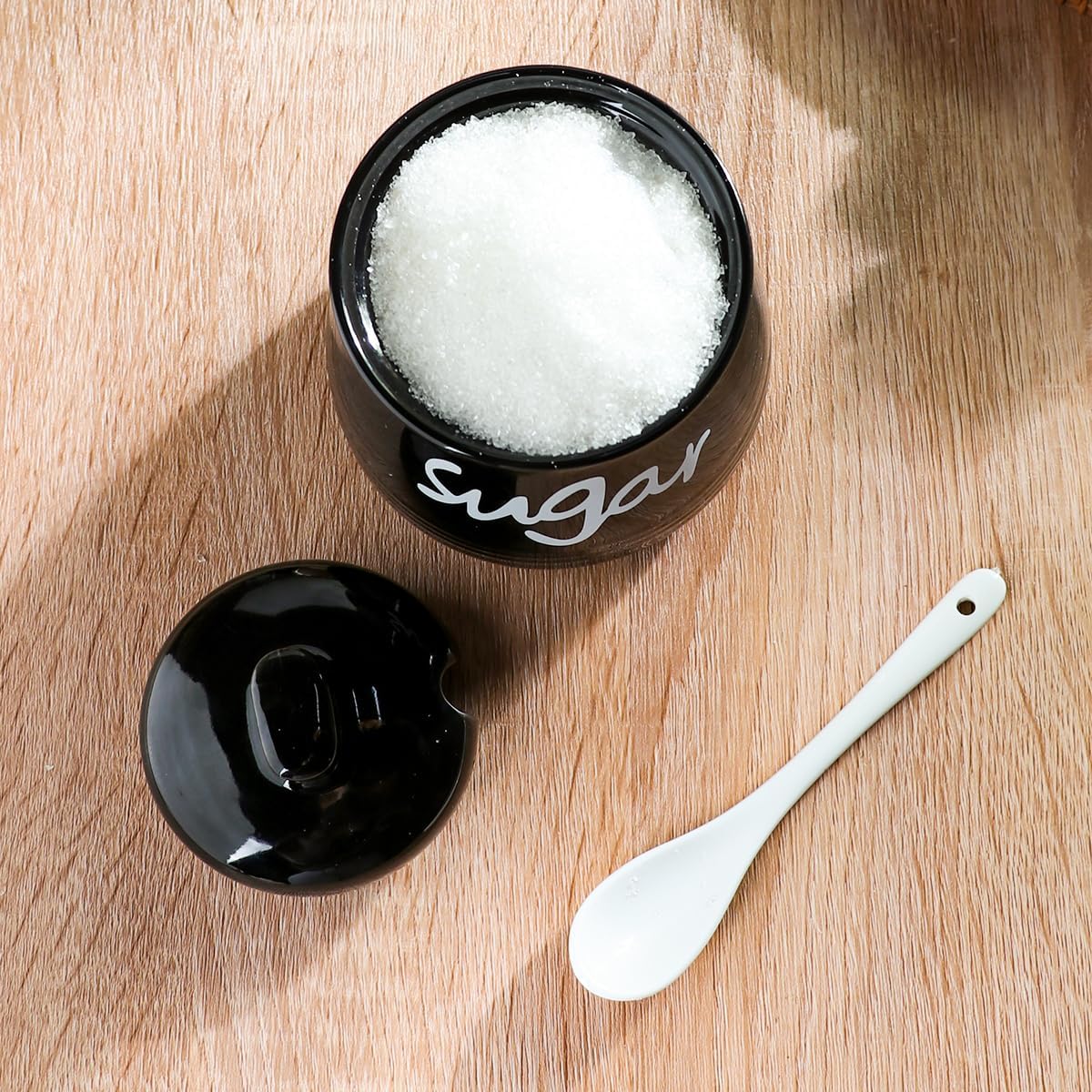 Ceramic Sugar Bowl with Lid and Spoon, 12oz Porcelain Sugar Container for Coffee Bar Accessories