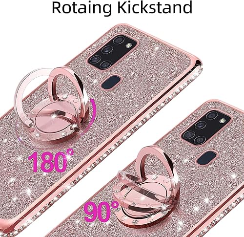 Miniatura 3 de Funda para teléfono A21s, funda Samsung Galaxy A21s para mujer, con purpurina, cristal suave, transparente, TPU brillante, bonita funda protectora